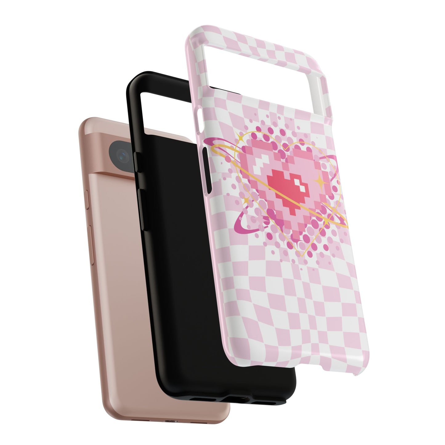 Pixel Heart Phone Case, Cute Phone Cover, Retro Gamer Gift, Valentine's Day Gift, Trendy Tech Accessory, Soft Pink Design