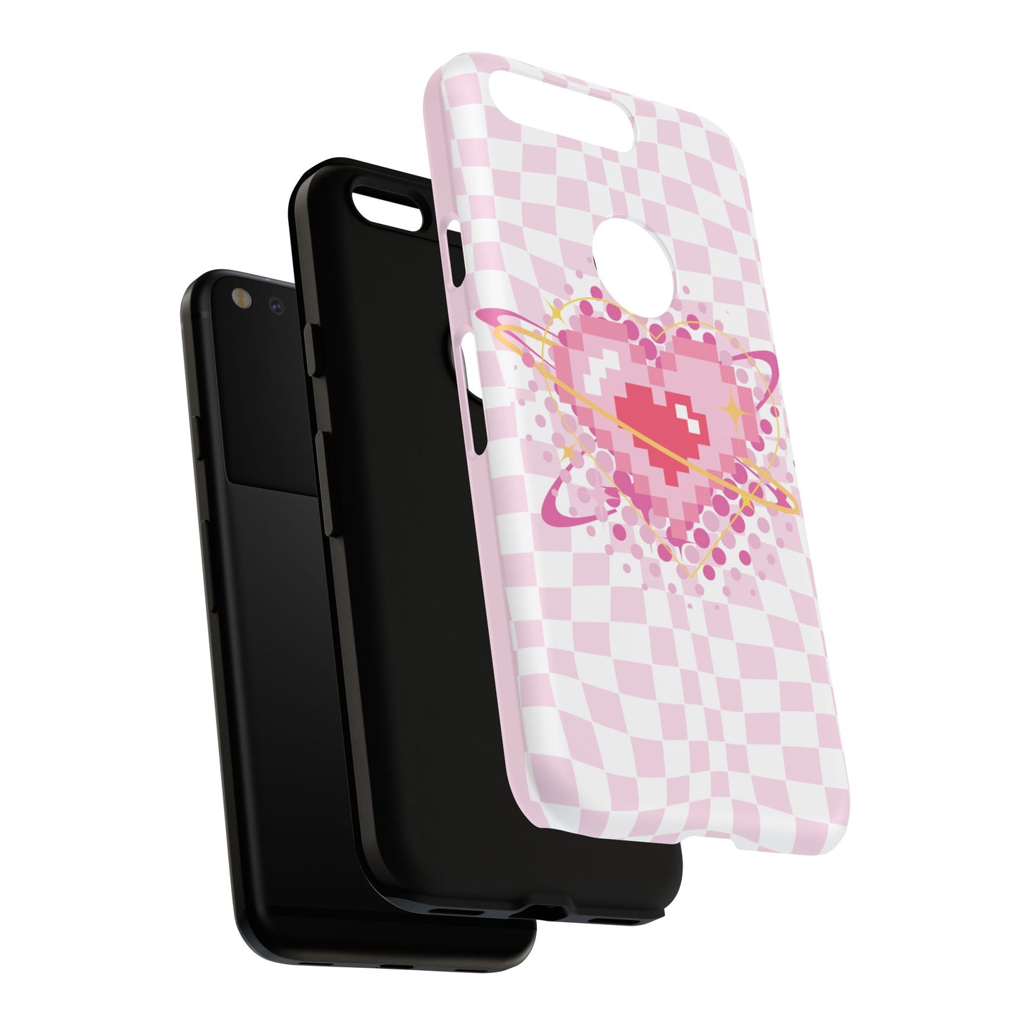 Pixel Heart Phone Case, Cute Phone Cover, Retro Gamer Gift, Valentine's Day Gift, Trendy Tech Accessory, Soft Pink Design