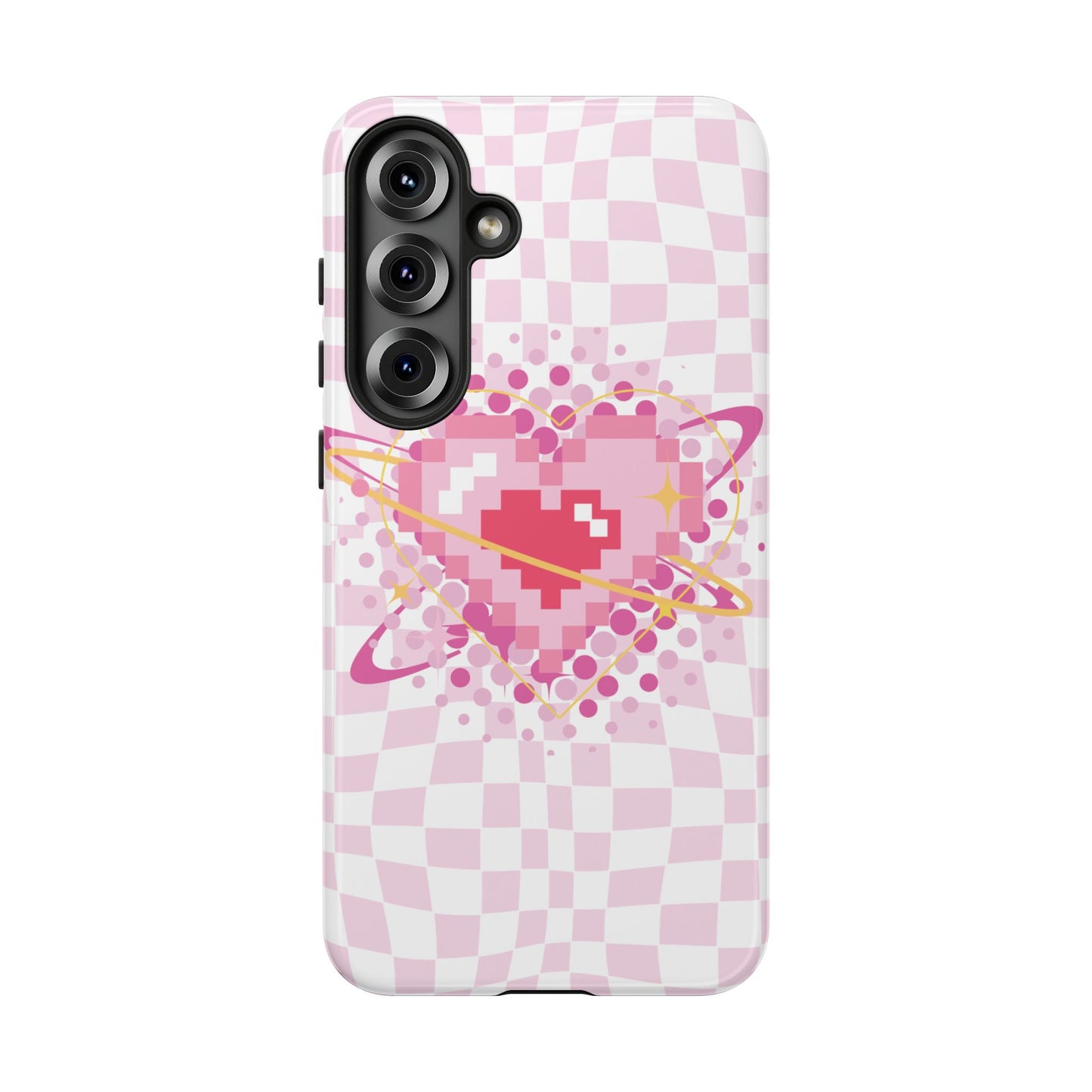 Pixel Heart Phone Case, Cute Phone Cover, Retro Gamer Gift, Valentine's Day Gift, Trendy Tech Accessory, Soft Pink Design