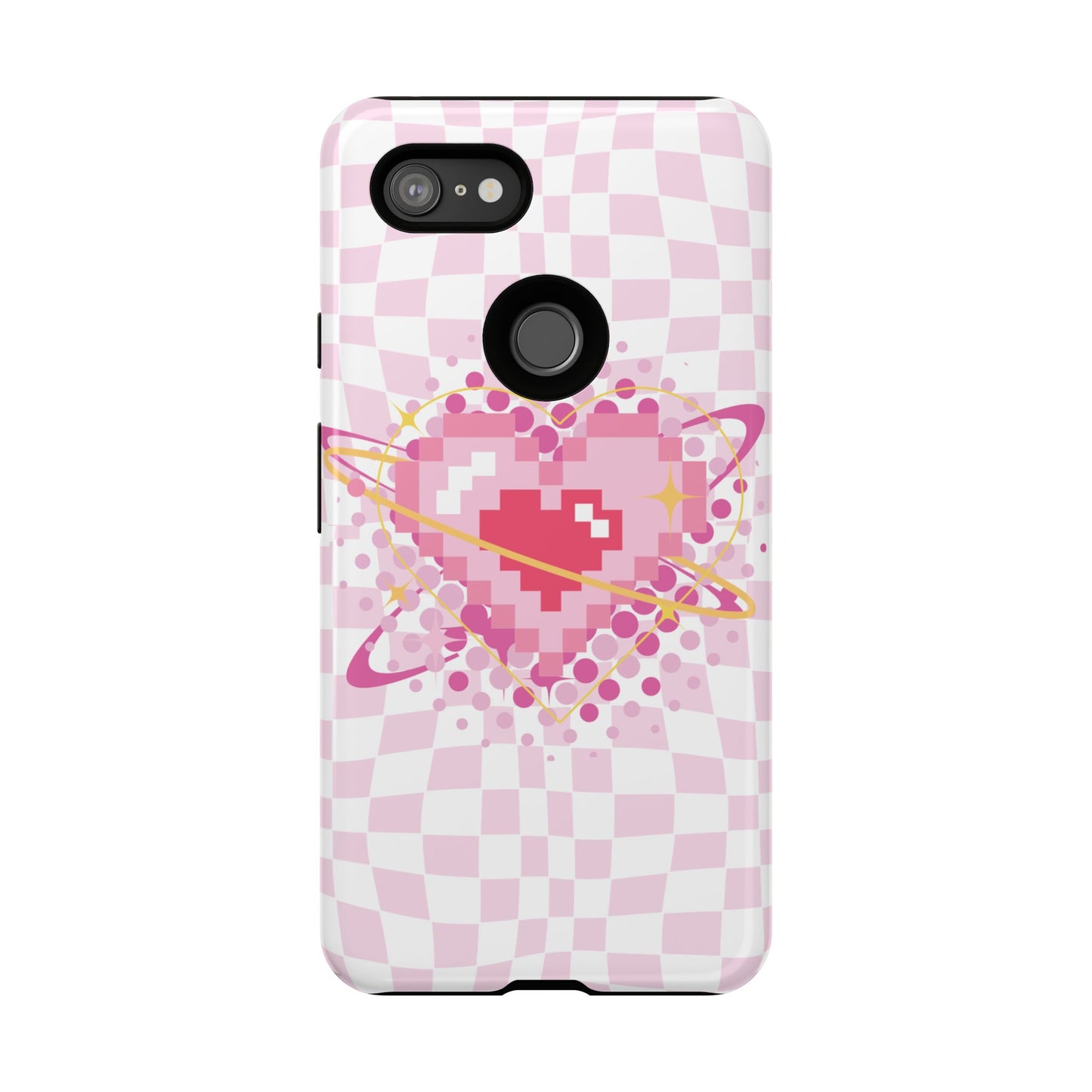 Pixel Heart Phone Case, Cute Phone Cover, Retro Gamer Gift, Valentine's Day Gift, Trendy Tech Accessory, Soft Pink Design
