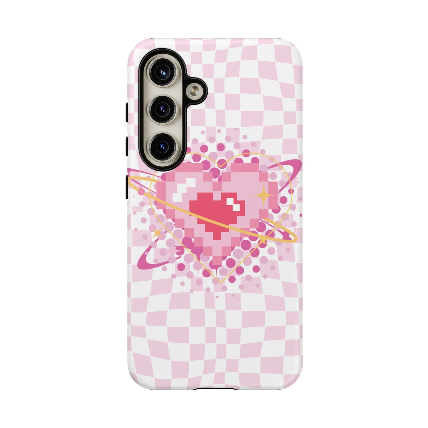 Pixel Heart Phone Case, Cute Phone Cover, Retro Gamer Gift, Valentine's Day Gift, Trendy Tech Accessory, Soft Pink Design