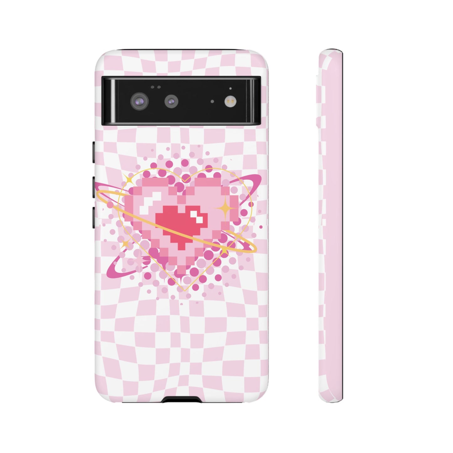 Pixel Heart Phone Case, Cute Phone Cover, Retro Gamer Gift, Valentine's Day Gift, Trendy Tech Accessory, Soft Pink Design