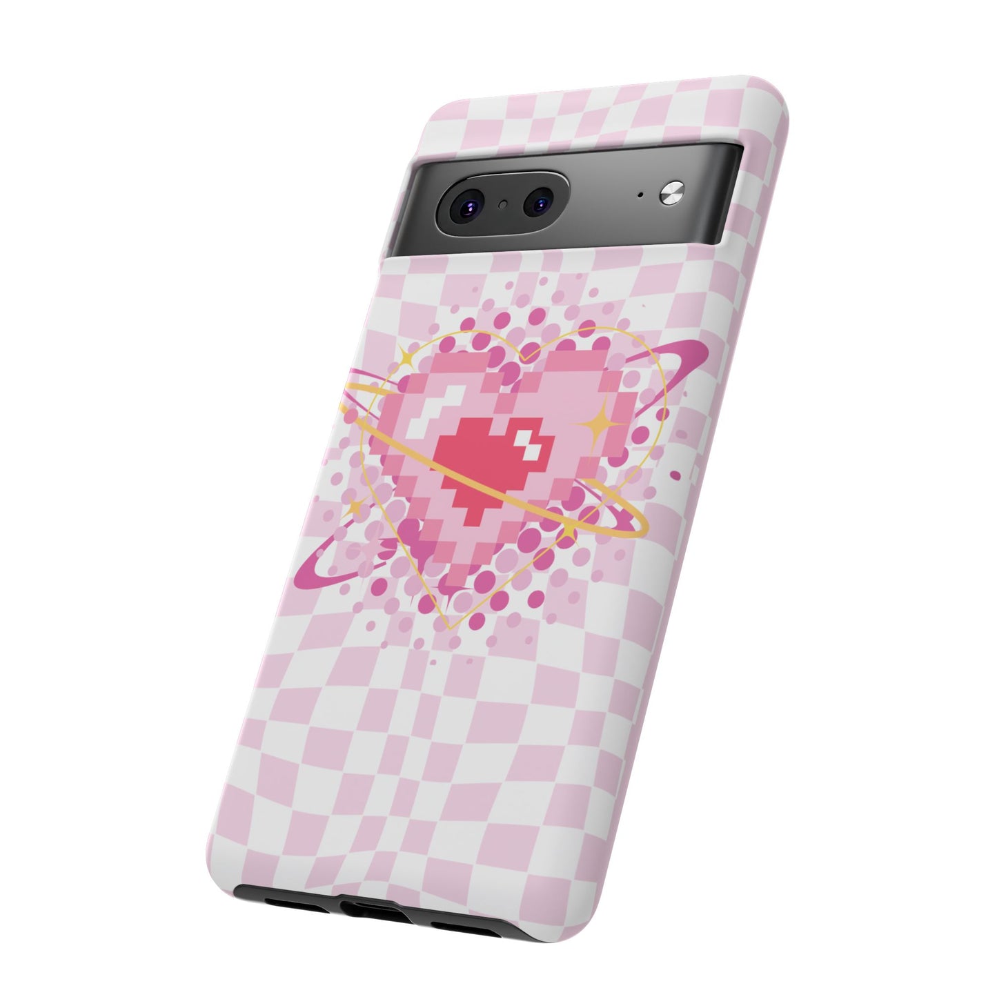 Pixel Heart Phone Case, Cute Phone Cover, Retro Gamer Gift, Valentine's Day Gift, Trendy Tech Accessory, Soft Pink Design