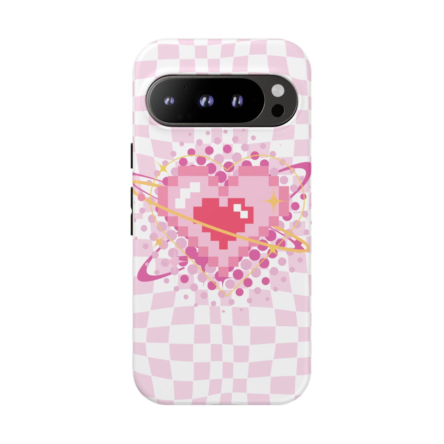 Pixel Heart Phone Case, Cute Phone Cover, Retro Gamer Gift, Valentine's Day Gift, Trendy Tech Accessory, Soft Pink Design