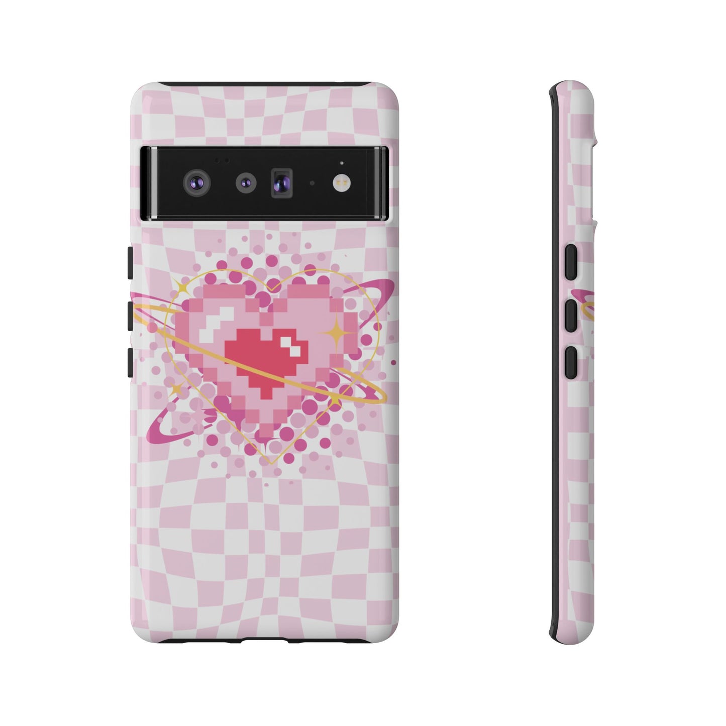 Pixel Heart Phone Case, Cute Phone Cover, Retro Gamer Gift, Valentine's Day Gift, Trendy Tech Accessory, Soft Pink Design