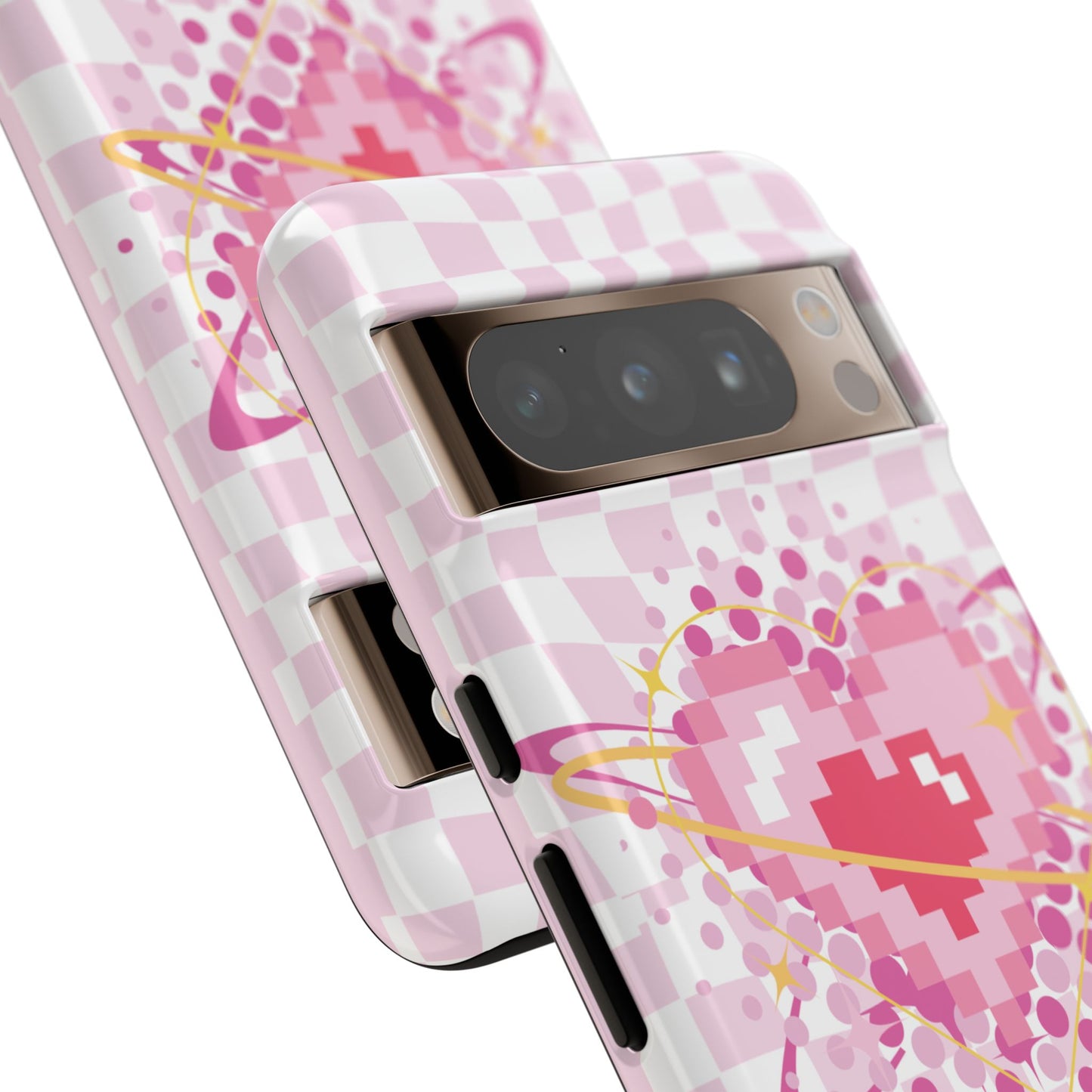 Pixel Heart Phone Case, Cute Phone Cover, Retro Gamer Gift, Valentine's Day Gift, Trendy Tech Accessory, Soft Pink Design