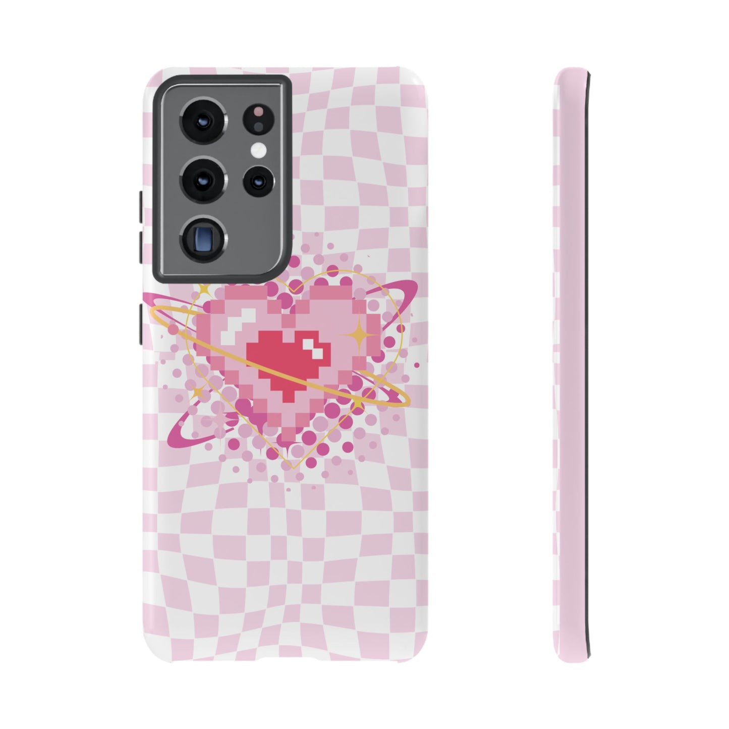 Pixel Heart Phone Case, Cute Phone Cover, Retro Gamer Gift, Valentine's Day Gift, Trendy Tech Accessory, Soft Pink Design