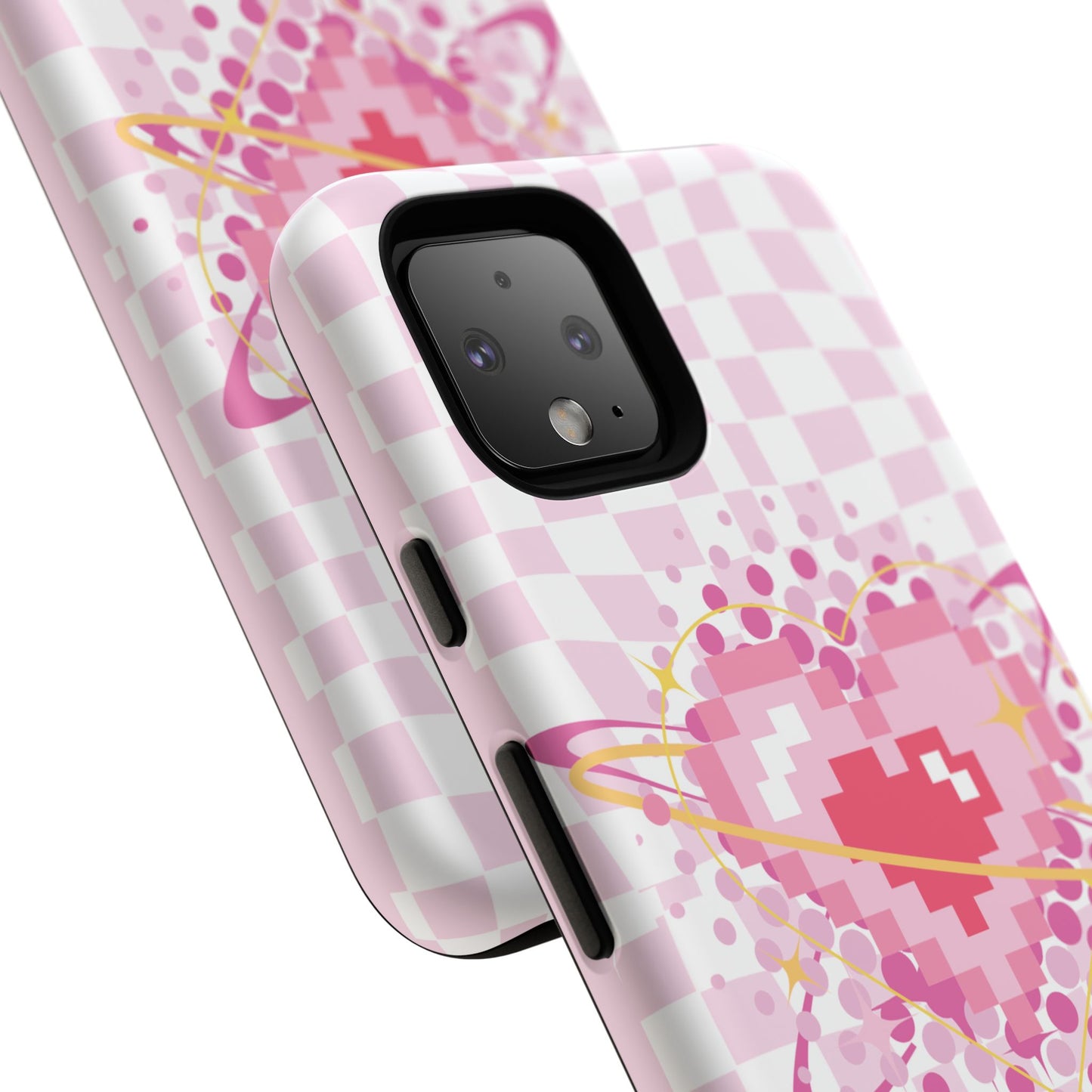 Pixel Heart Phone Case, Cute Phone Cover, Retro Gamer Gift, Valentine's Day Gift, Trendy Tech Accessory, Soft Pink Design