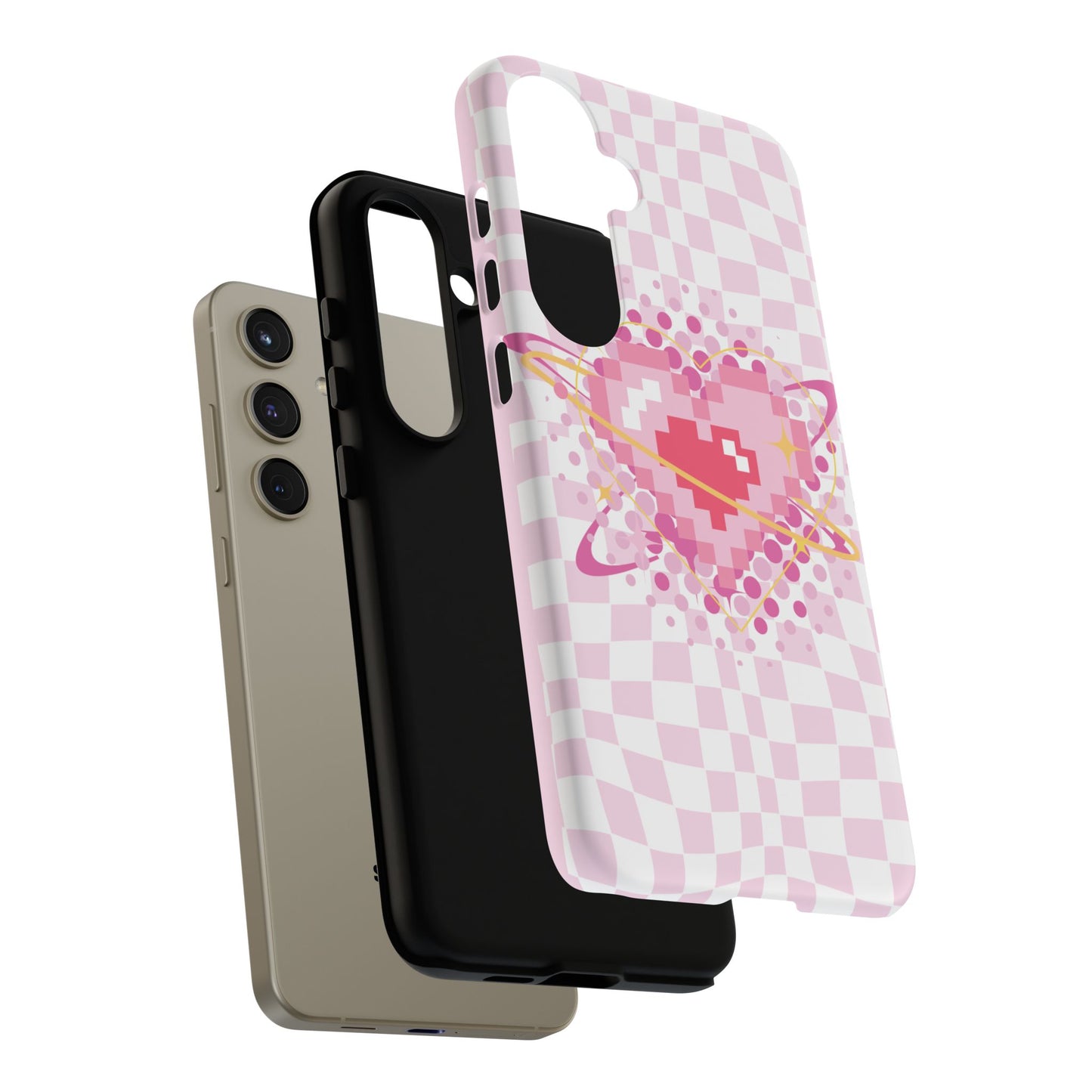 Pixel Heart Phone Case, Cute Phone Cover, Retro Gamer Gift, Valentine's Day Gift, Trendy Tech Accessory, Soft Pink Design