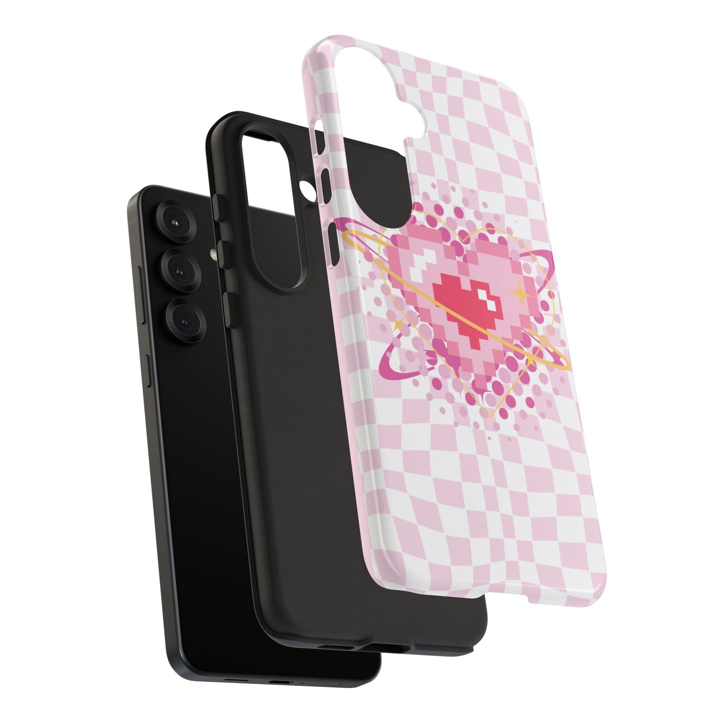 Pixel Heart Phone Case, Cute Phone Cover, Retro Gamer Gift, Valentine's Day Gift, Trendy Tech Accessory, Soft Pink Design