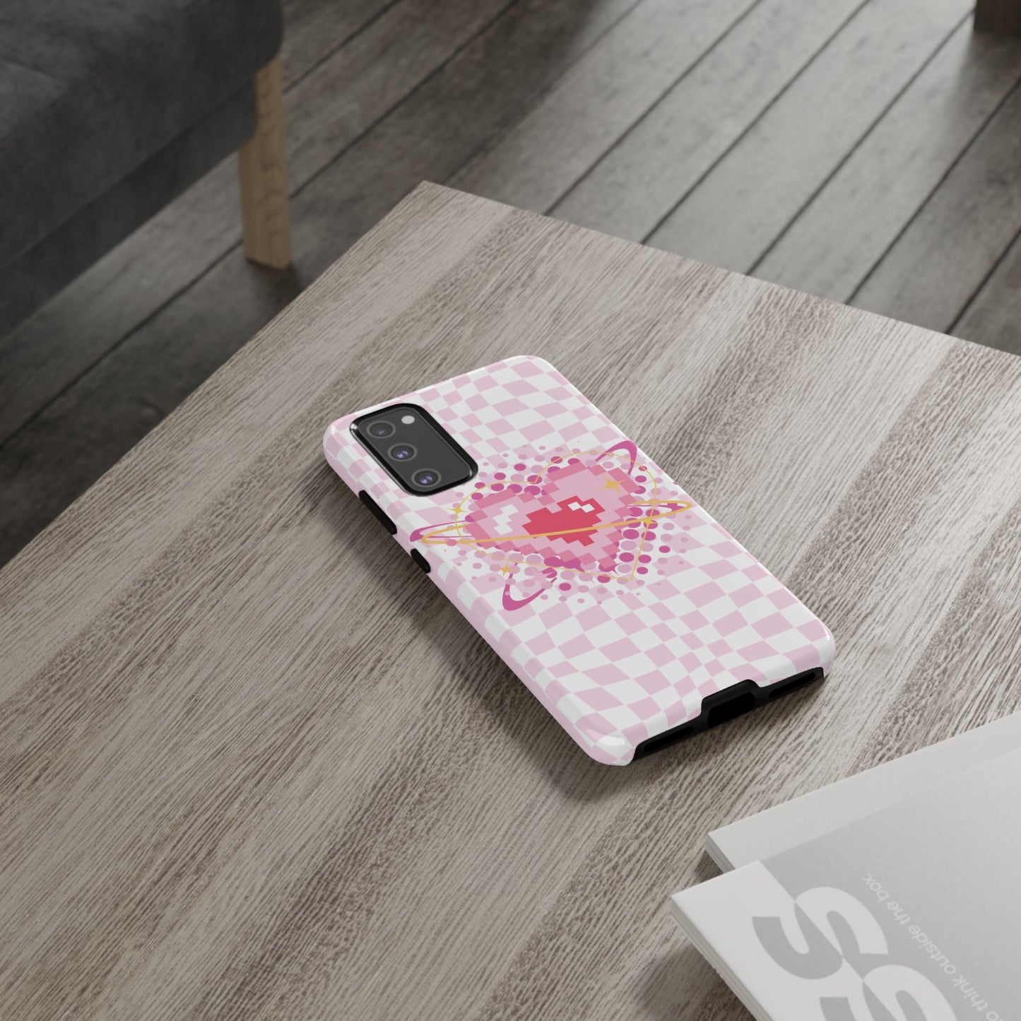 Pixel Heart Phone Case, Cute Phone Cover, Retro Gamer Gift, Valentine's Day Gift, Trendy Tech Accessory, Soft Pink Design