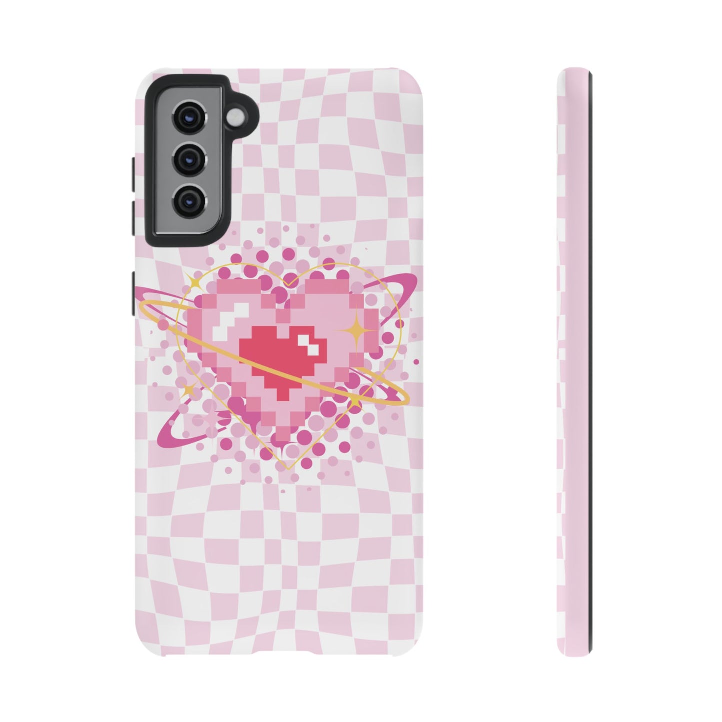 Pixel Heart Phone Case, Cute Phone Cover, Retro Gamer Gift, Valentine's Day Gift, Trendy Tech Accessory, Soft Pink Design
