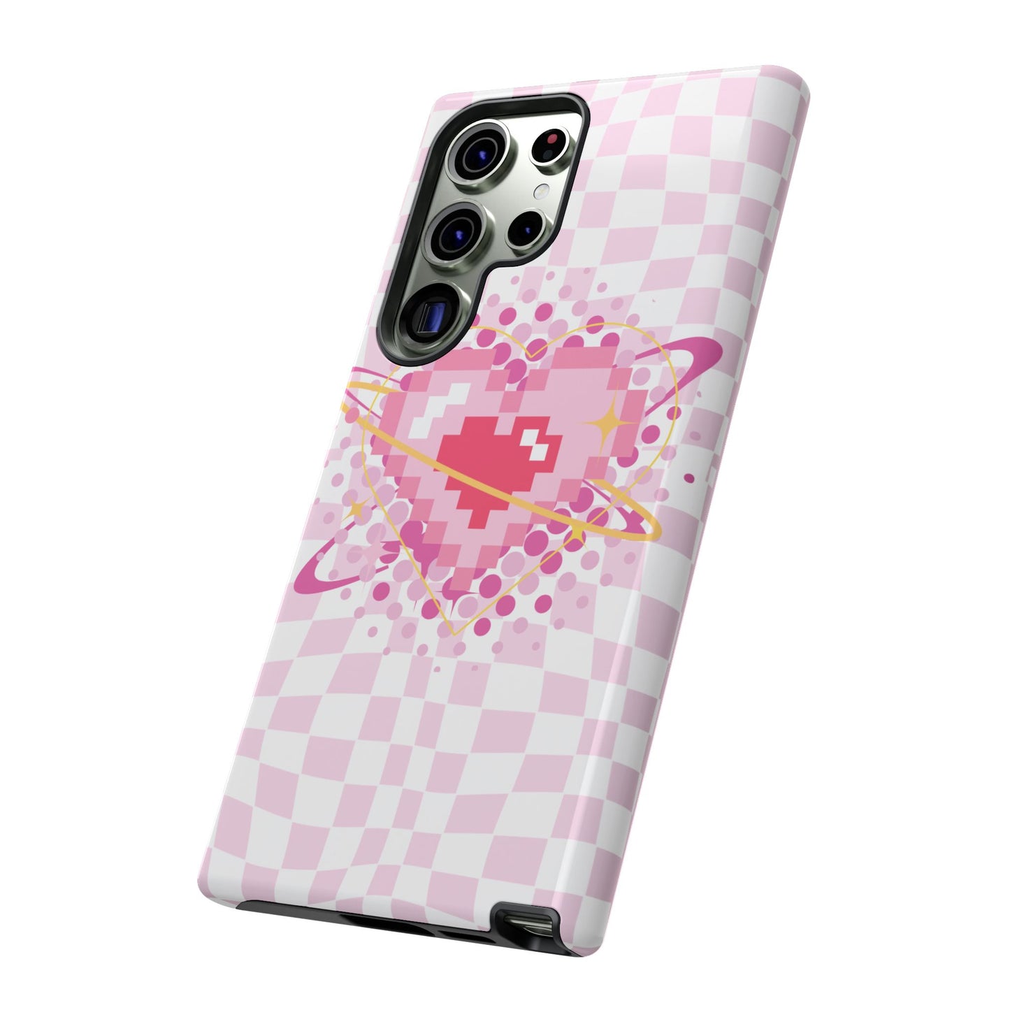 Pixel Heart Phone Case, Cute Phone Cover, Retro Gamer Gift, Valentine's Day Gift, Trendy Tech Accessory, Soft Pink Design