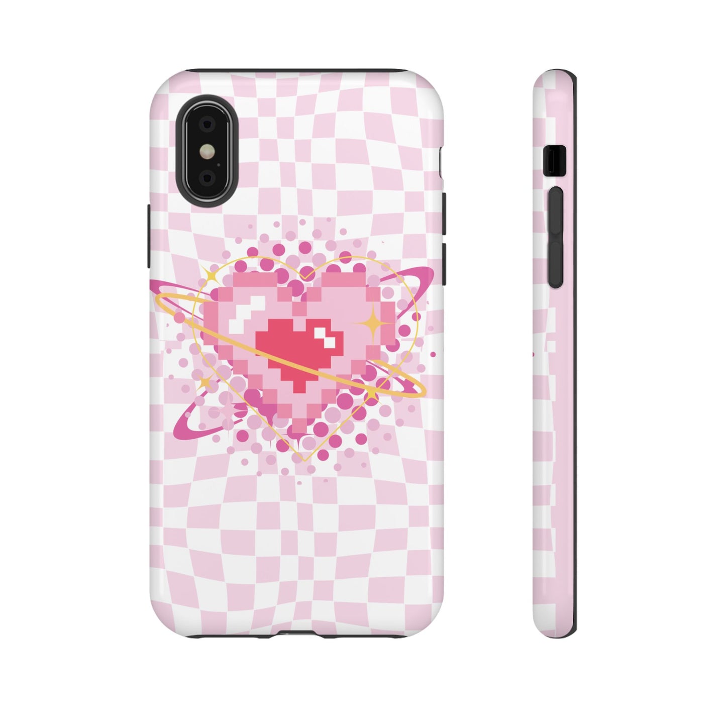 Pixel Heart Phone Case, Cute Phone Cover, Retro Gamer Gift, Valentine's Day Gift, Trendy Tech Accessory, Soft Pink Design
