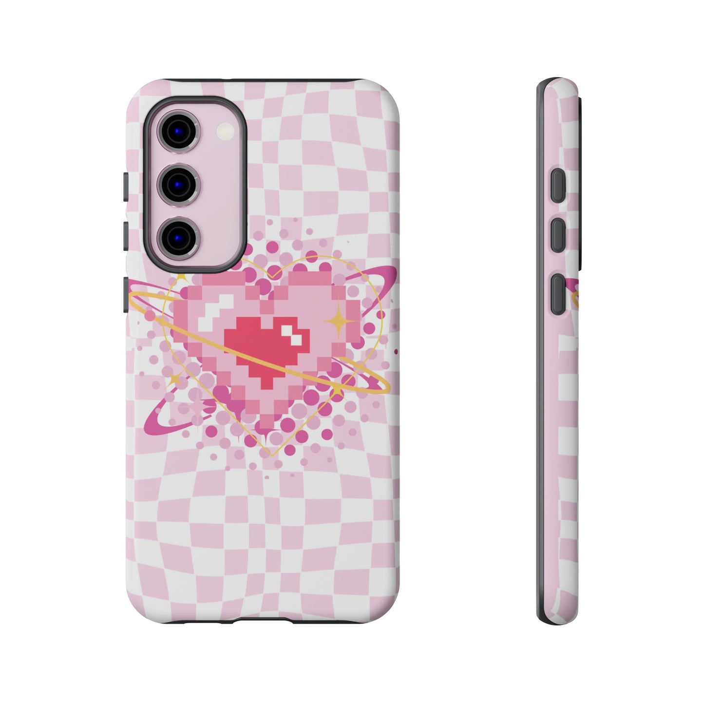 Pixel Heart Phone Case, Cute Phone Cover, Retro Gamer Gift, Valentine's Day Gift, Trendy Tech Accessory, Soft Pink Design