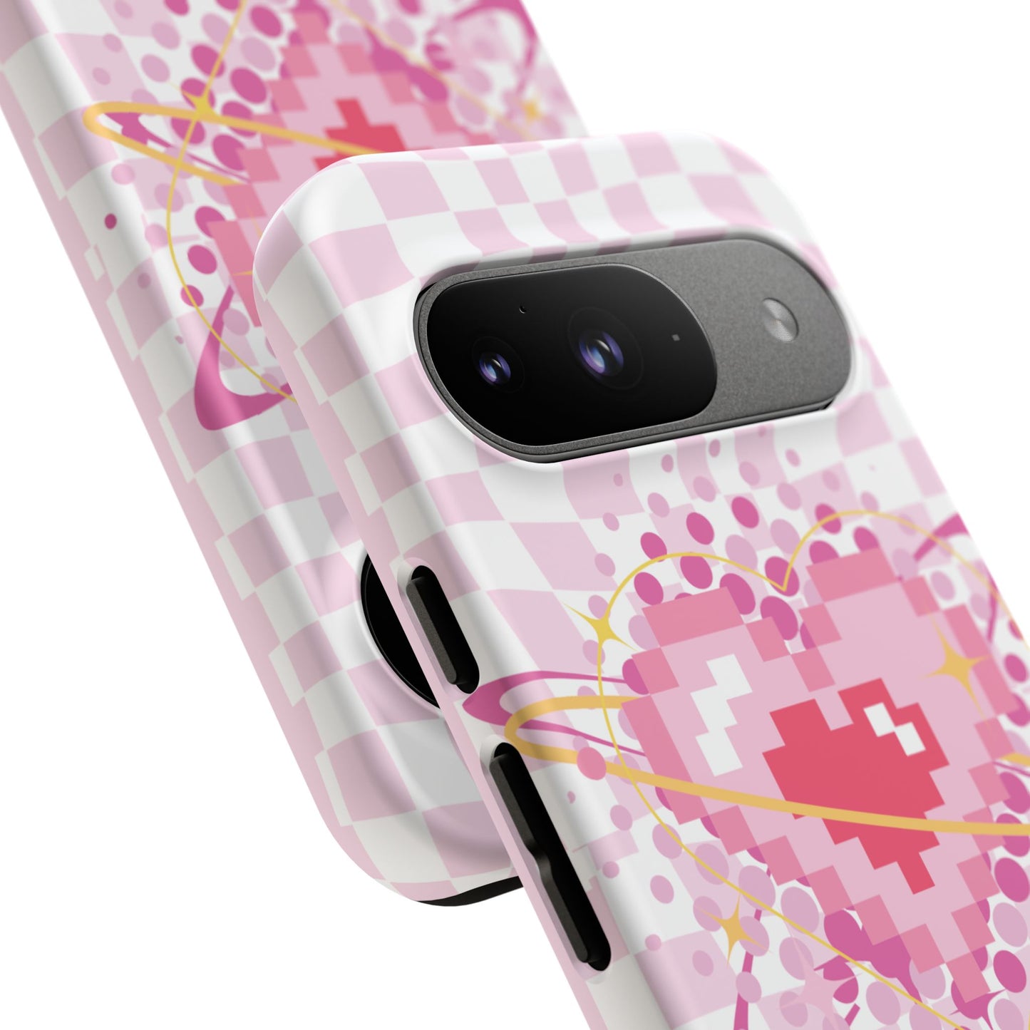 Pixel Heart Phone Case, Cute Phone Cover, Retro Gamer Gift, Valentine's Day Gift, Trendy Tech Accessory, Soft Pink Design