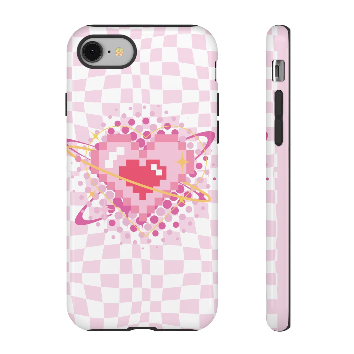 Pixel Heart Phone Case, Cute Phone Cover, Retro Gamer Gift, Valentine's Day Gift, Trendy Tech Accessory, Soft Pink Design