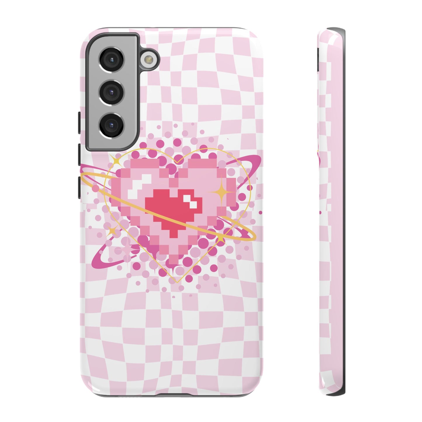 Pixel Heart Phone Case, Cute Phone Cover, Retro Gamer Gift, Valentine's Day Gift, Trendy Tech Accessory, Soft Pink Design