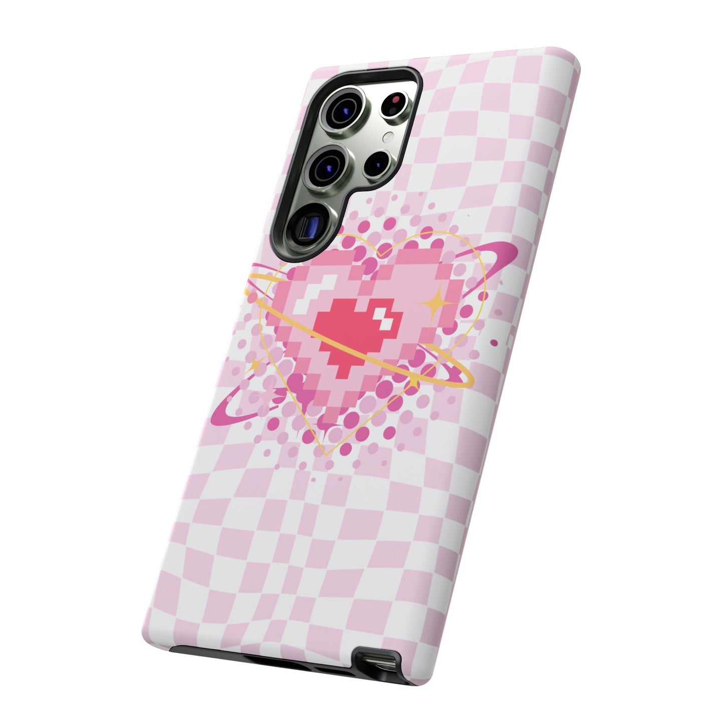 Pixel Heart Phone Case, Cute Phone Cover, Retro Gamer Gift, Valentine's Day Gift, Trendy Tech Accessory, Soft Pink Design