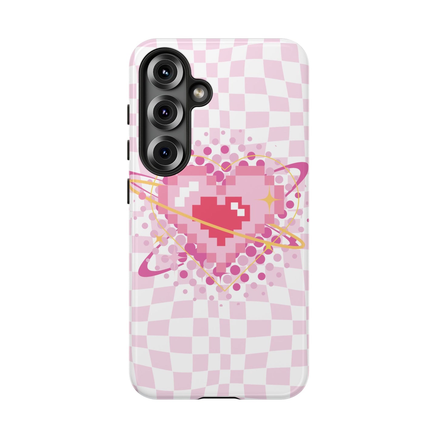 Pixel Heart Phone Case, Cute Phone Cover, Retro Gamer Gift, Valentine's Day Gift, Trendy Tech Accessory, Soft Pink Design