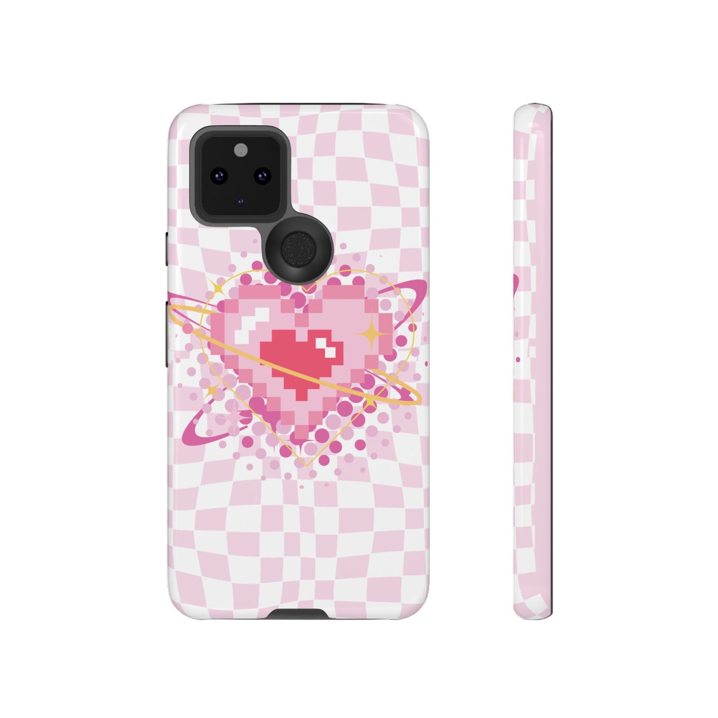 Pixel Heart Phone Case, Cute Phone Cover, Retro Gamer Gift, Valentine's Day Gift, Trendy Tech Accessory, Soft Pink Design