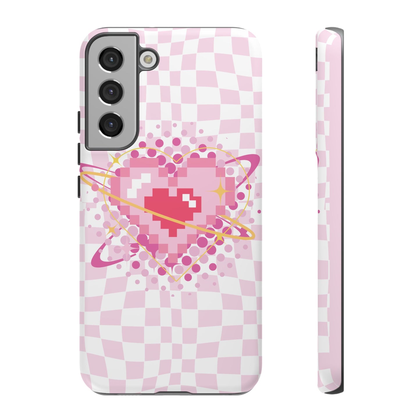 Pixel Heart Phone Case, Cute Phone Cover, Retro Gamer Gift, Valentine's Day Gift, Trendy Tech Accessory, Soft Pink Design