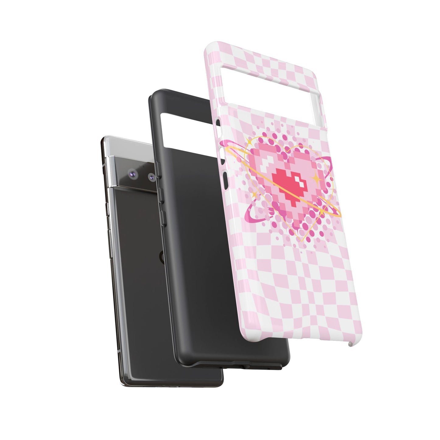 Pixel Heart Phone Case, Cute Phone Cover, Retro Gamer Gift, Valentine's Day Gift, Trendy Tech Accessory, Soft Pink Design