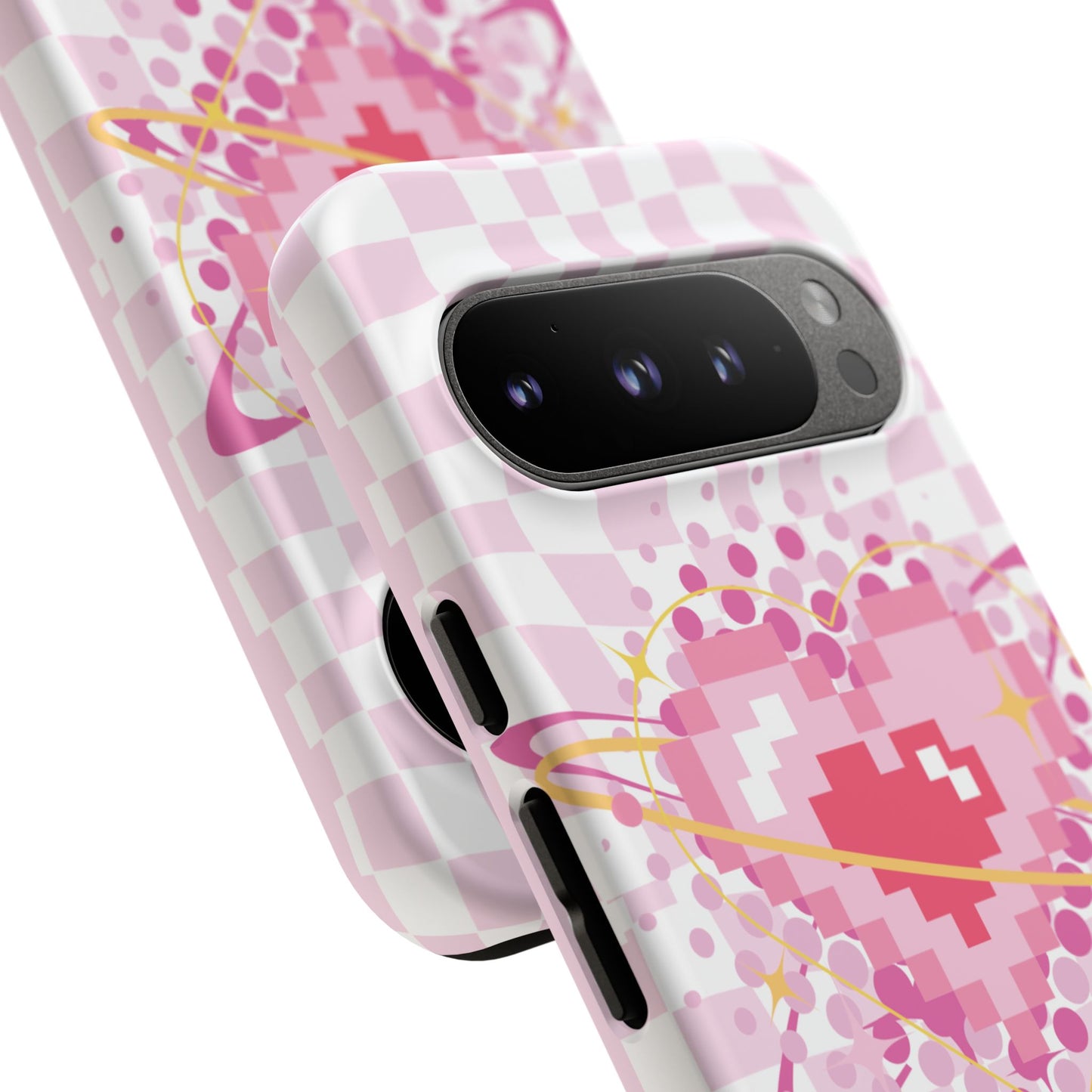 Pixel Heart Phone Case, Cute Phone Cover, Retro Gamer Gift, Valentine's Day Gift, Trendy Tech Accessory, Soft Pink Design