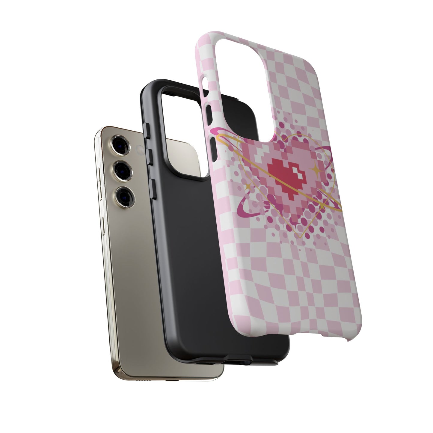 Pixel Heart Phone Case, Cute Phone Cover, Retro Gamer Gift, Valentine's Day Gift, Trendy Tech Accessory, Soft Pink Design