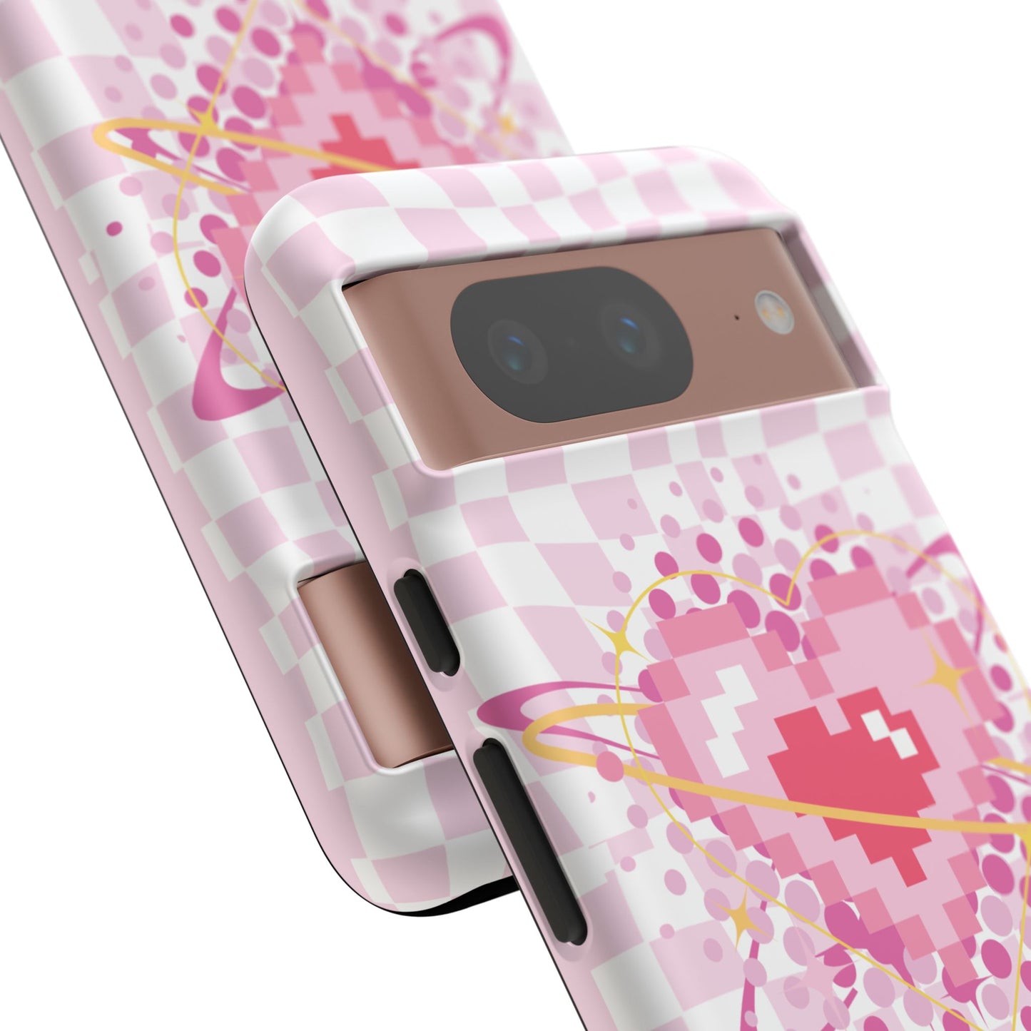 Pixel Heart Phone Case, Cute Phone Cover, Retro Gamer Gift, Valentine's Day Gift, Trendy Tech Accessory, Soft Pink Design