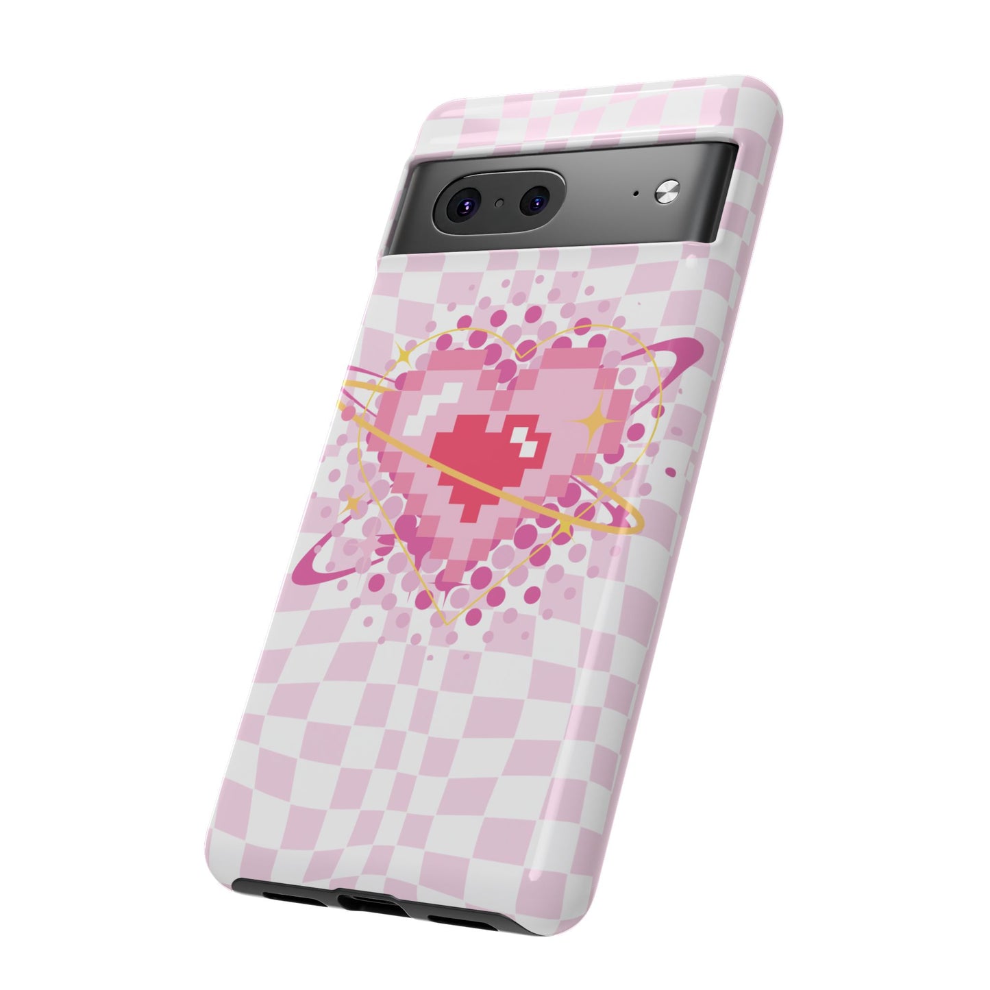 Pixel Heart Phone Case, Cute Phone Cover, Retro Gamer Gift, Valentine's Day Gift, Trendy Tech Accessory, Soft Pink Design