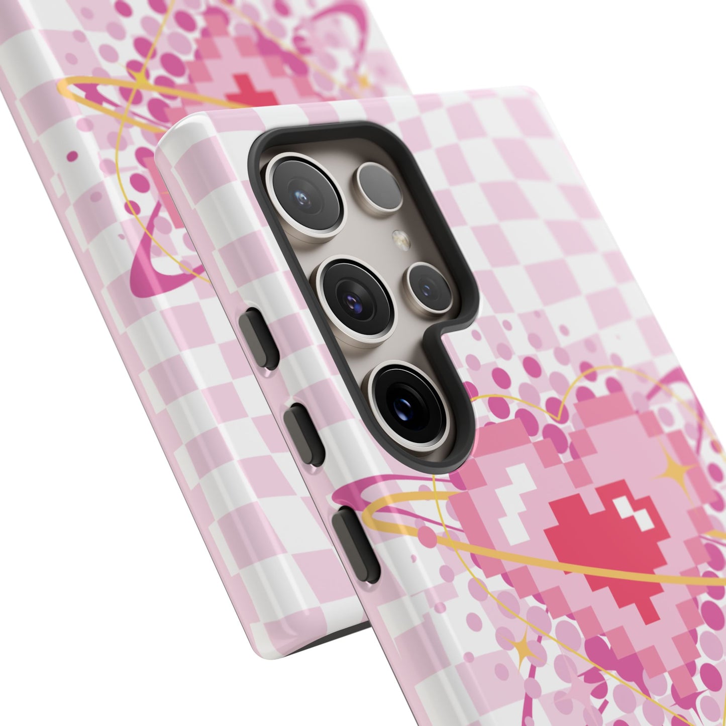 Pixel Heart Phone Case, Cute Phone Cover, Retro Gamer Gift, Valentine's Day Gift, Trendy Tech Accessory, Soft Pink Design