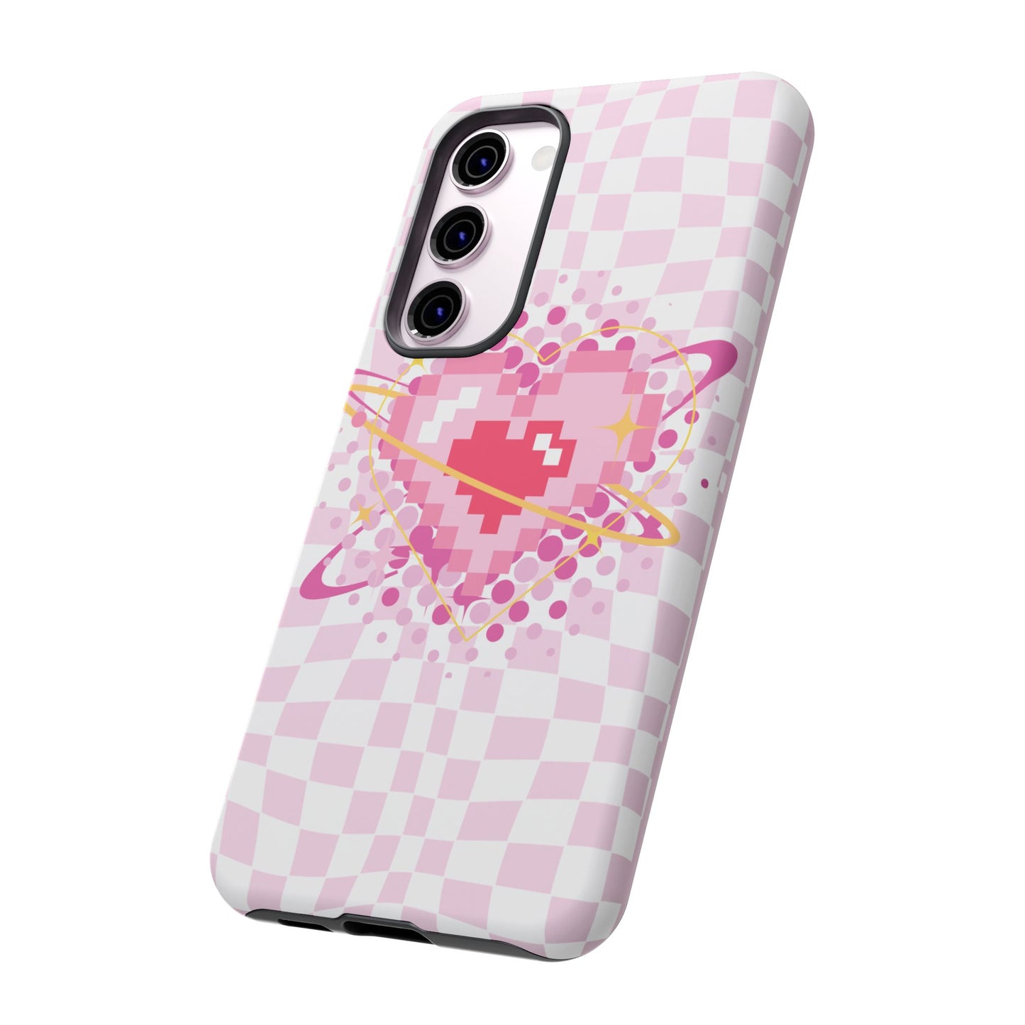 Pixel Heart Phone Case, Cute Phone Cover, Retro Gamer Gift, Valentine's Day Gift, Trendy Tech Accessory, Soft Pink Design