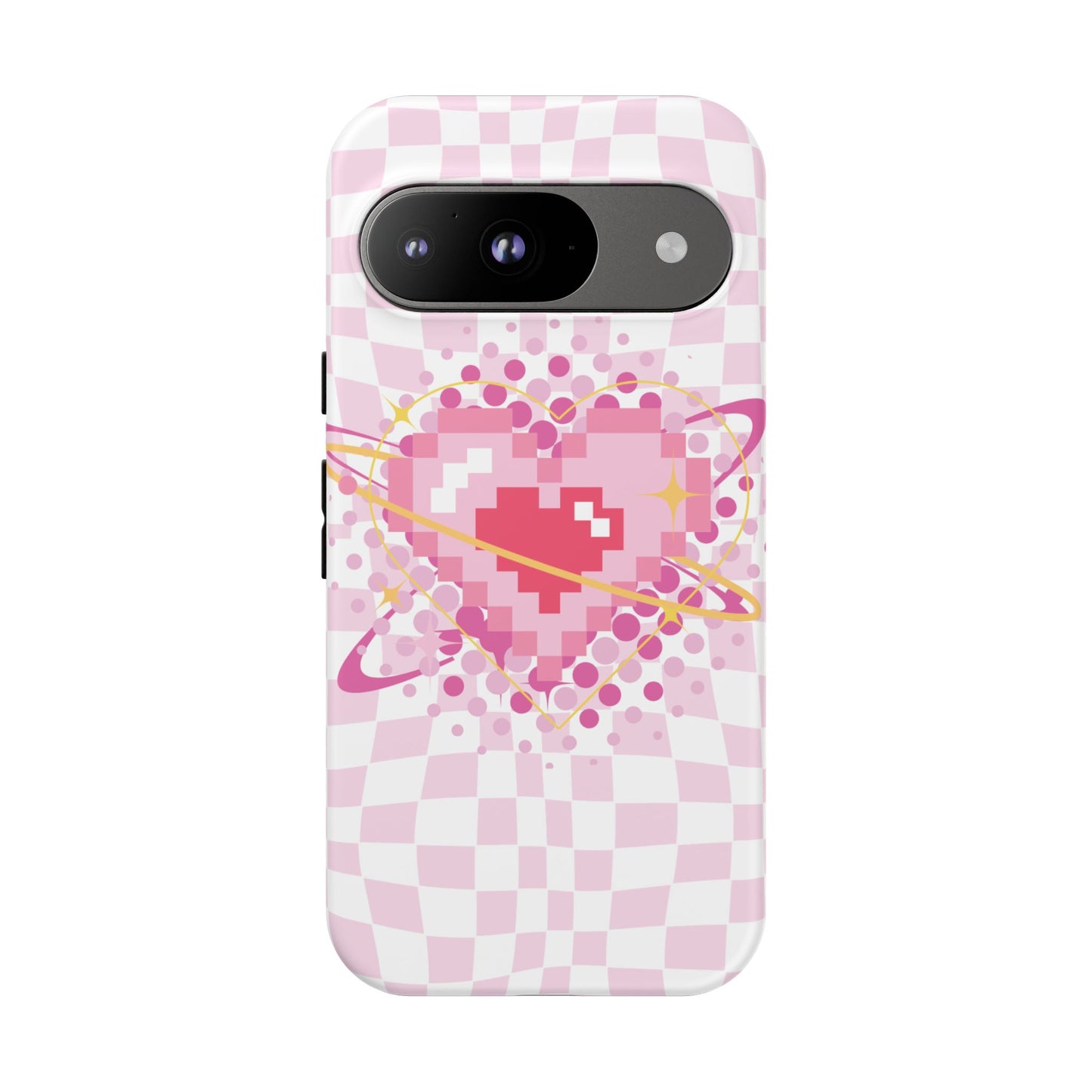 Pixel Heart Phone Case, Cute Phone Cover, Retro Gamer Gift, Valentine's Day Gift, Trendy Tech Accessory, Soft Pink Design