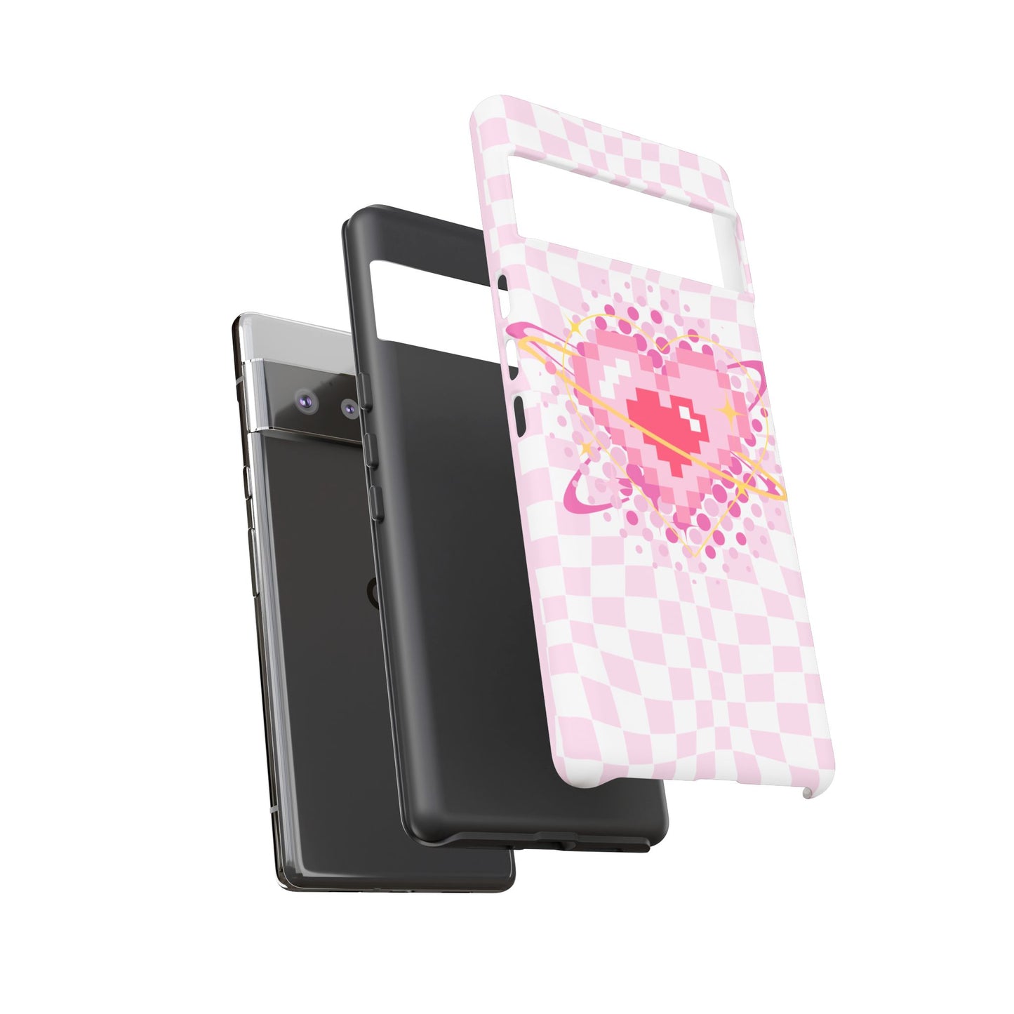 Pixel Heart Phone Case, Cute Phone Cover, Retro Gamer Gift, Valentine's Day Gift, Trendy Tech Accessory, Soft Pink Design