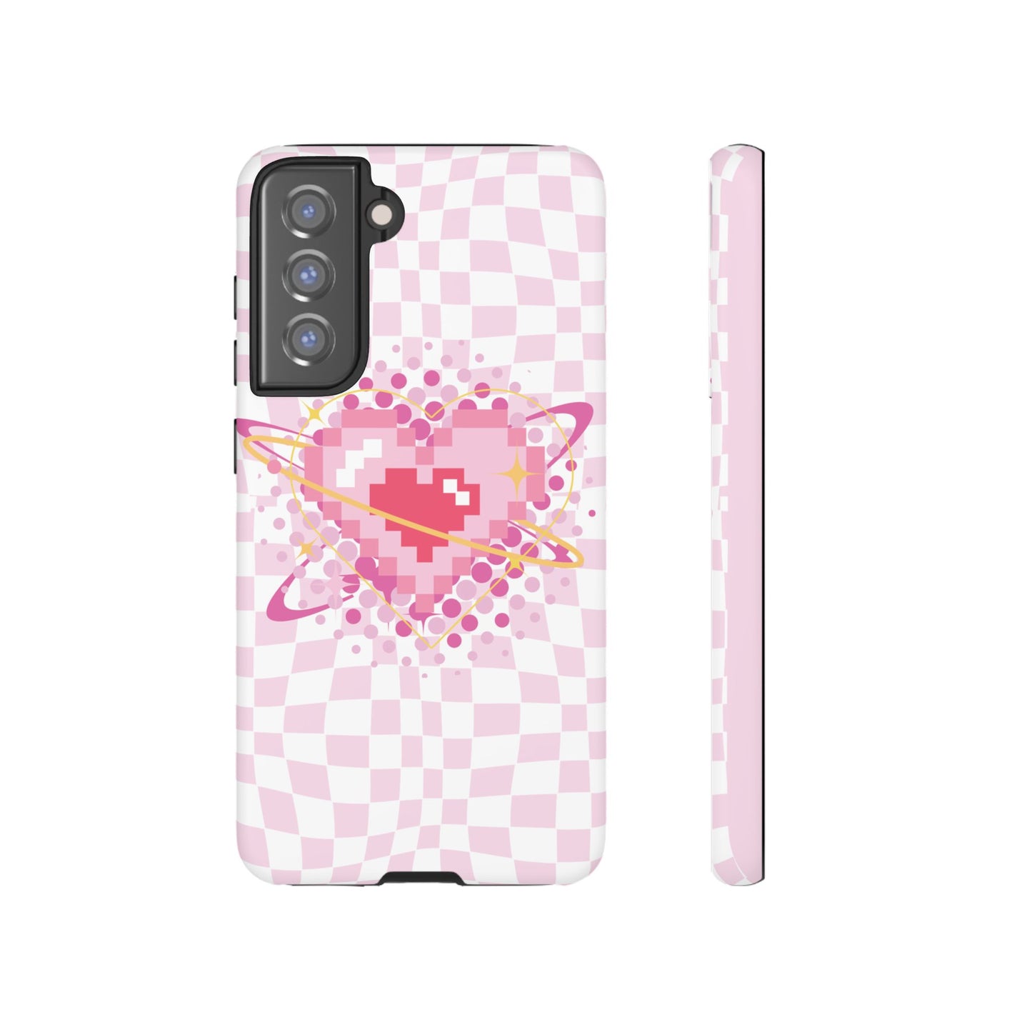 Pixel Heart Phone Case, Cute Phone Cover, Retro Gamer Gift, Valentine's Day Gift, Trendy Tech Accessory, Soft Pink Design