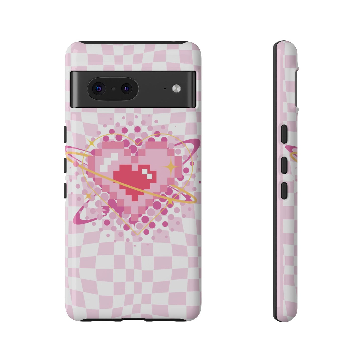 Pixel Heart Phone Case, Cute Phone Cover, Retro Gamer Gift, Valentine's Day Gift, Trendy Tech Accessory, Soft Pink Design