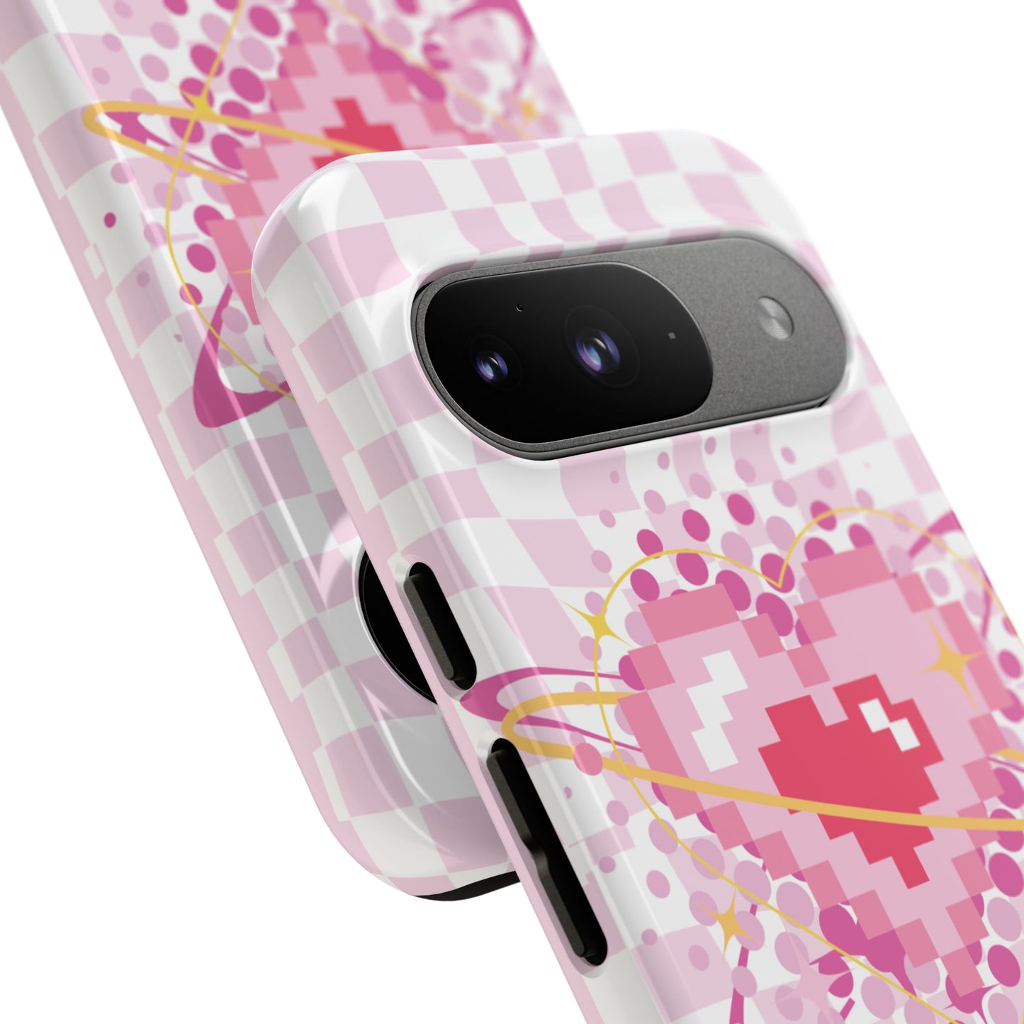 Pixel Heart Phone Case, Cute Phone Cover, Retro Gamer Gift, Valentine's Day Gift, Trendy Tech Accessory, Soft Pink Design