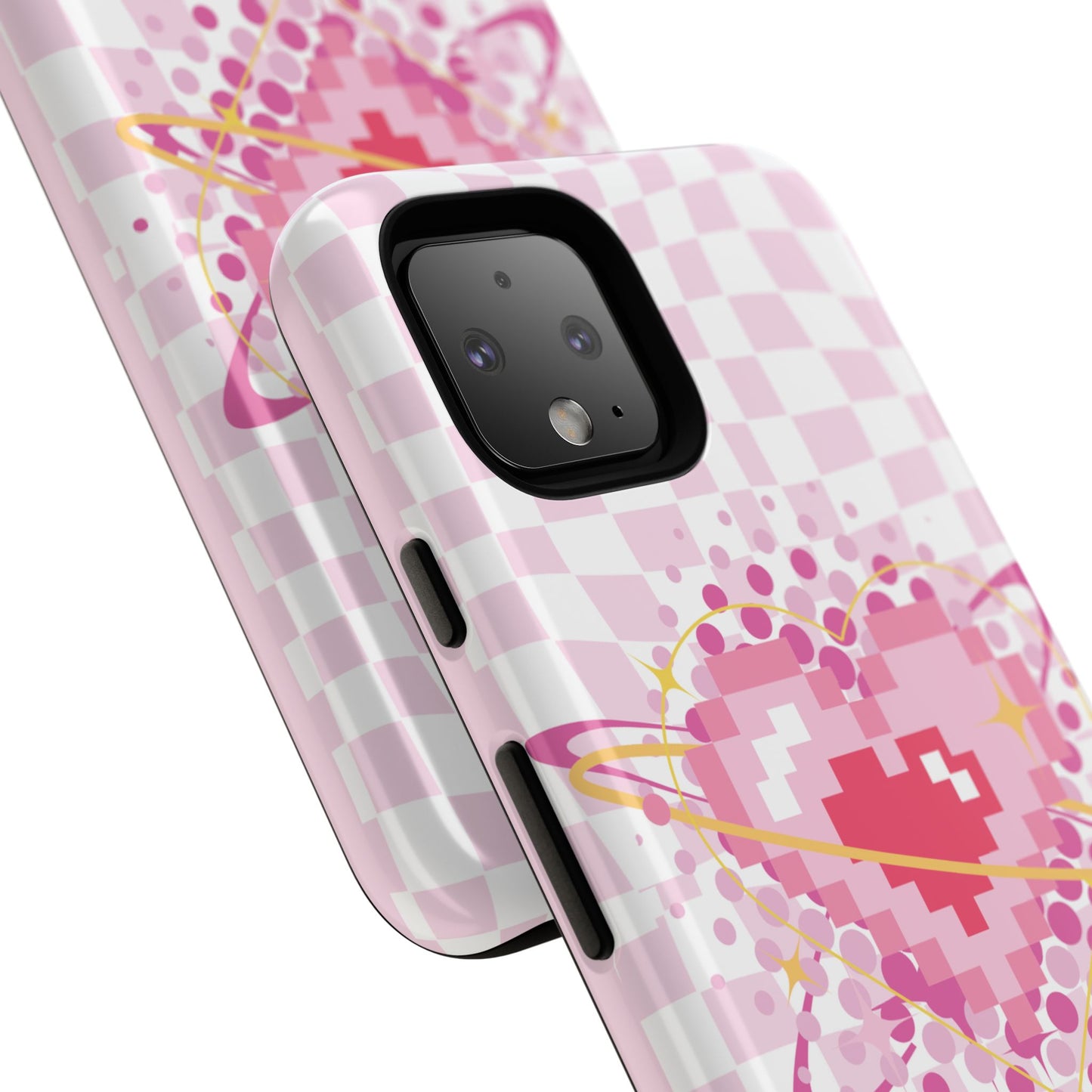 Pixel Heart Phone Case, Cute Phone Cover, Retro Gamer Gift, Valentine's Day Gift, Trendy Tech Accessory, Soft Pink Design