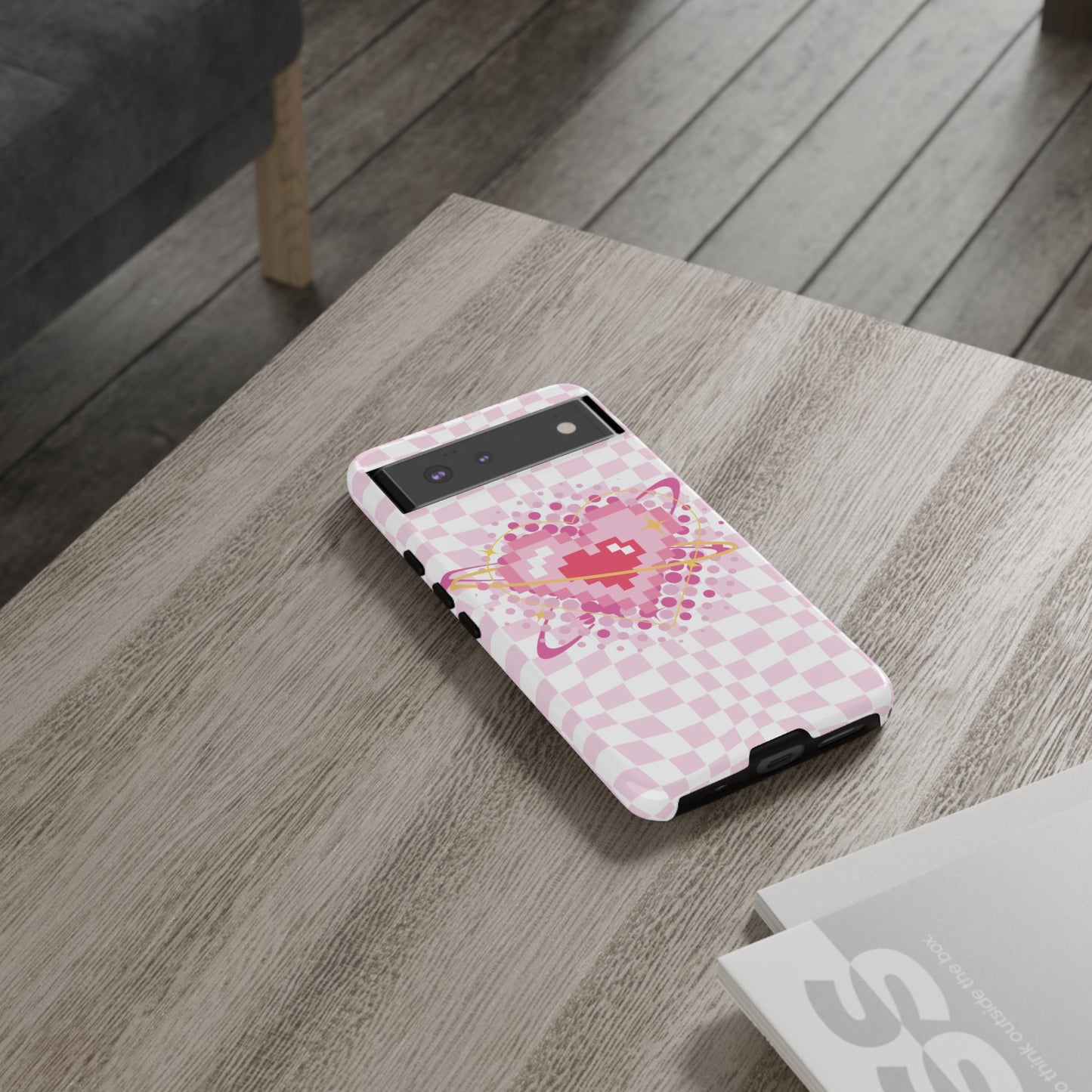 Pixel Heart Phone Case, Cute Phone Cover, Retro Gamer Gift, Valentine's Day Gift, Trendy Tech Accessory, Soft Pink Design