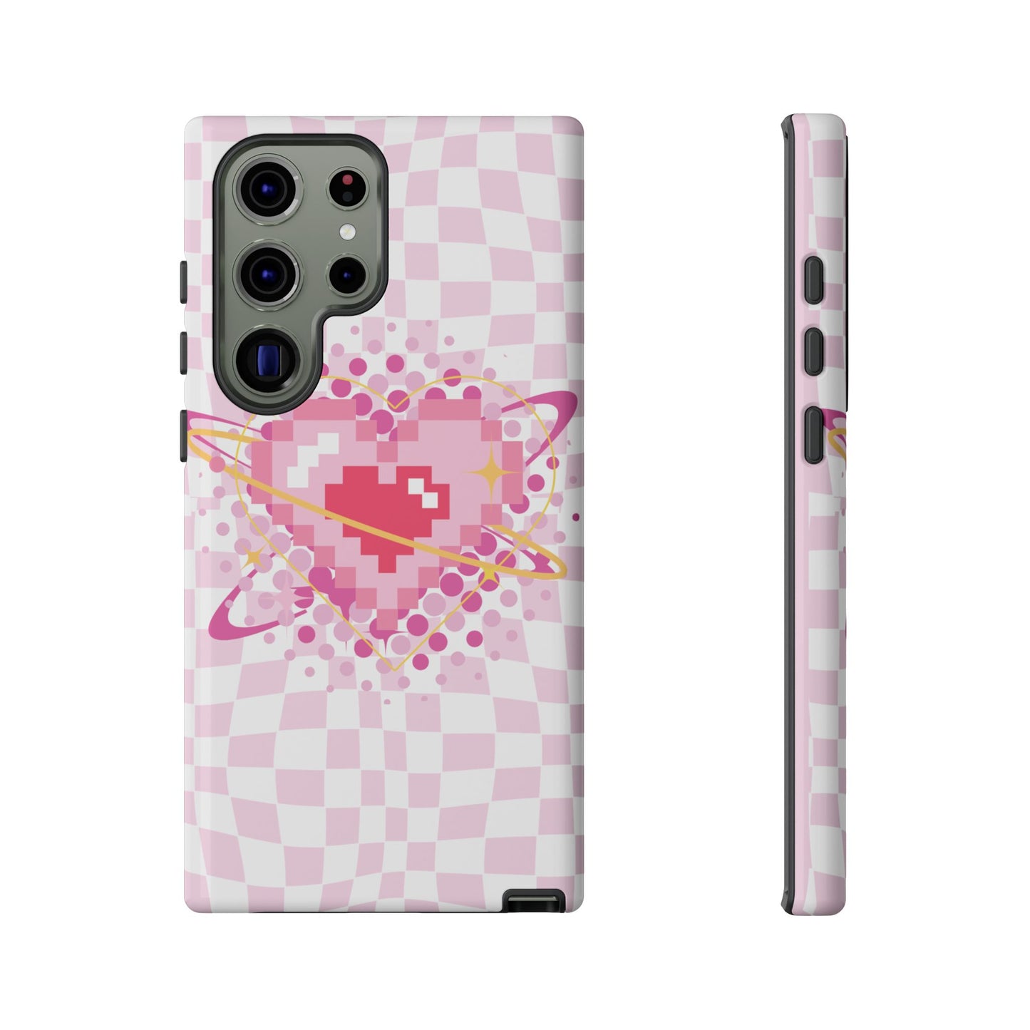 Pixel Heart Phone Case, Cute Phone Cover, Retro Gamer Gift, Valentine's Day Gift, Trendy Tech Accessory, Soft Pink Design