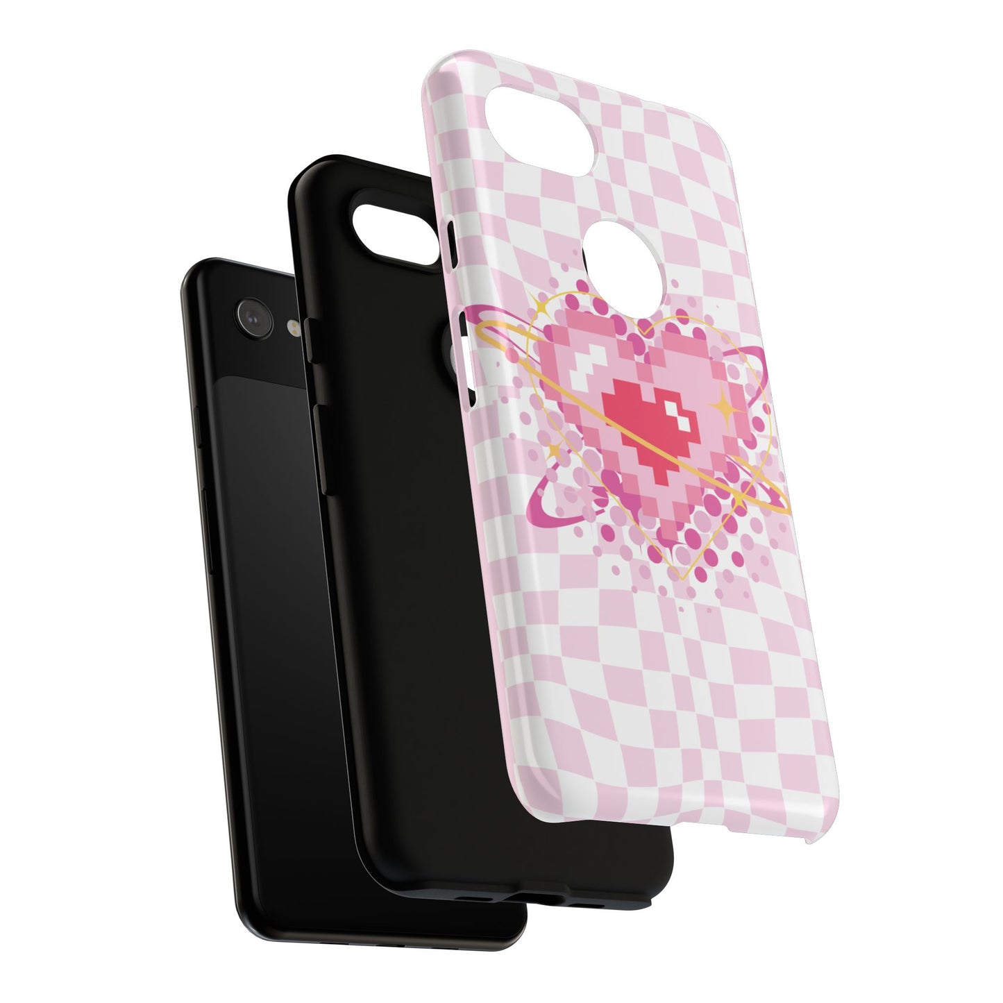 Pixel Heart Phone Case, Cute Phone Cover, Retro Gamer Gift, Valentine's Day Gift, Trendy Tech Accessory, Soft Pink Design
