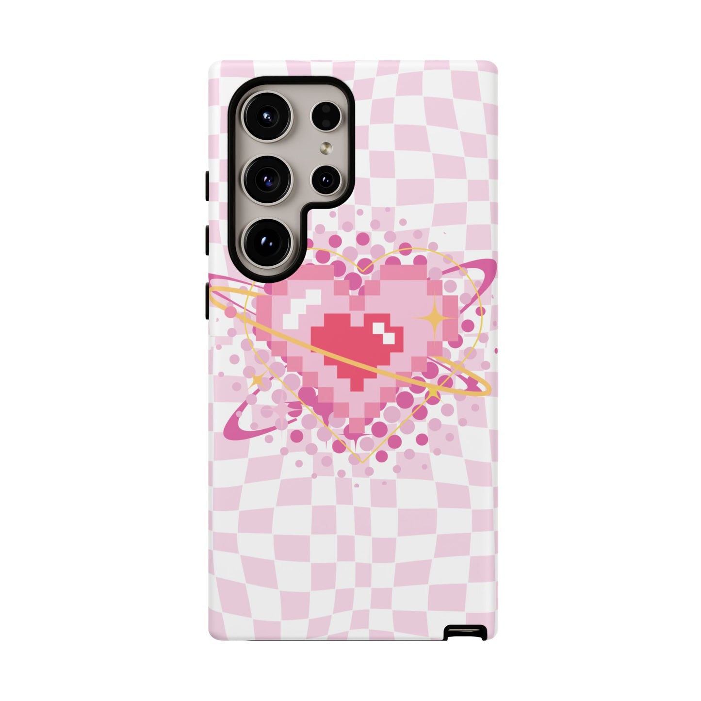 Pixel Heart Phone Case, Cute Phone Cover, Retro Gamer Gift, Valentine's Day Gift, Trendy Tech Accessory, Soft Pink Design