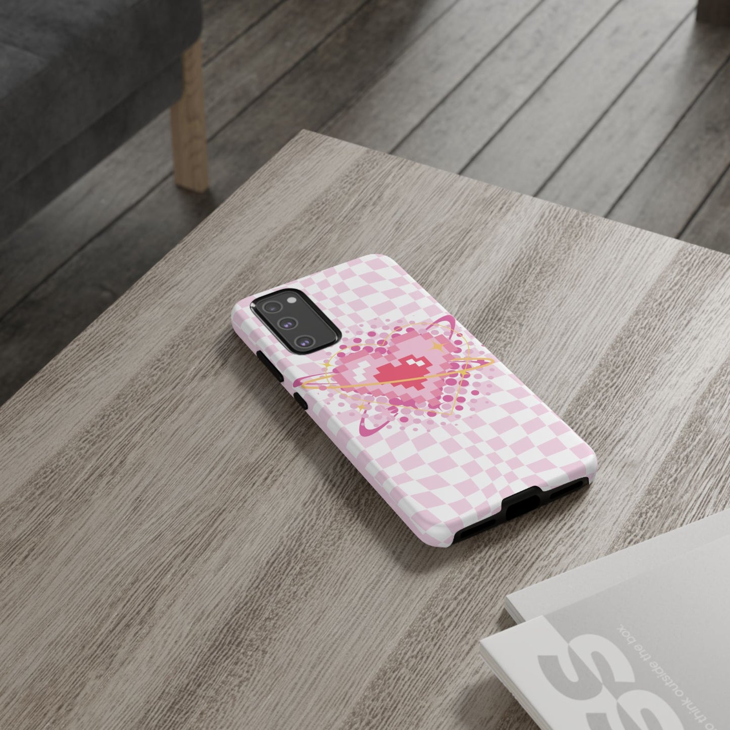 Pixel Heart Phone Case, Cute Phone Cover, Retro Gamer Gift, Valentine's Day Gift, Trendy Tech Accessory, Soft Pink Design