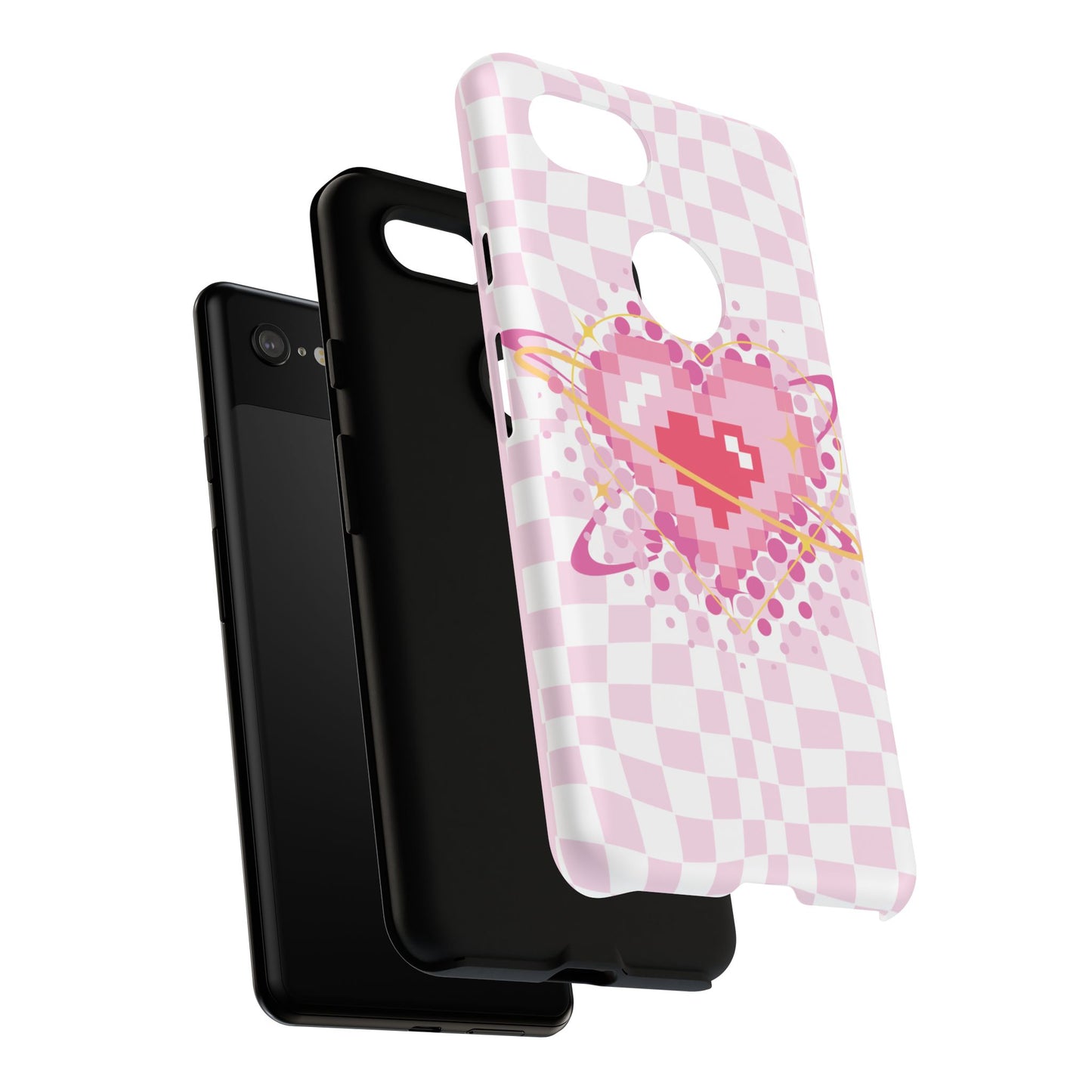 Pixel Heart Phone Case, Cute Phone Cover, Retro Gamer Gift, Valentine's Day Gift, Trendy Tech Accessory, Soft Pink Design