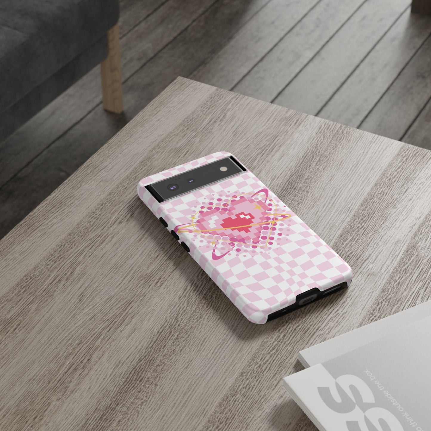 Pixel Heart Phone Case, Cute Phone Cover, Retro Gamer Gift, Valentine's Day Gift, Trendy Tech Accessory, Soft Pink Design