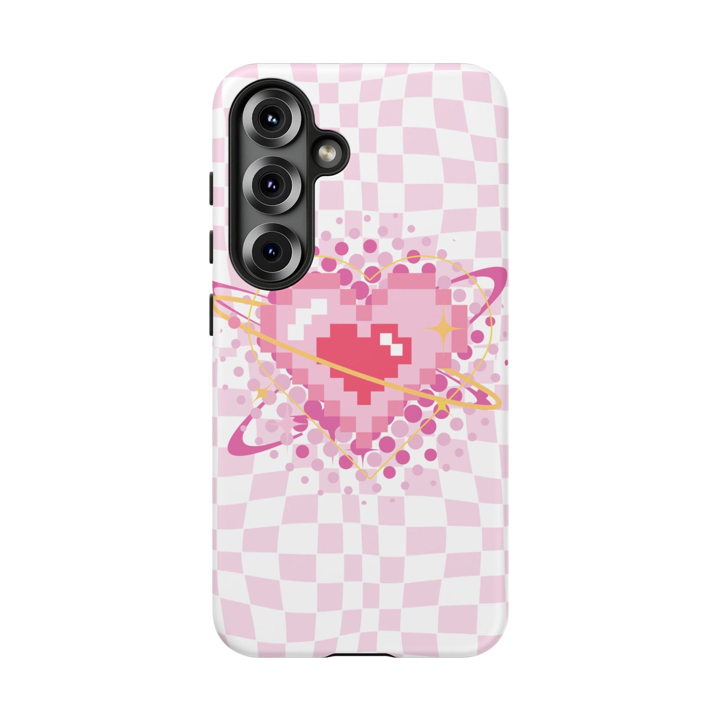 Pixel Heart Phone Case, Cute Phone Cover, Retro Gamer Gift, Valentine's Day Gift, Trendy Tech Accessory, Soft Pink Design