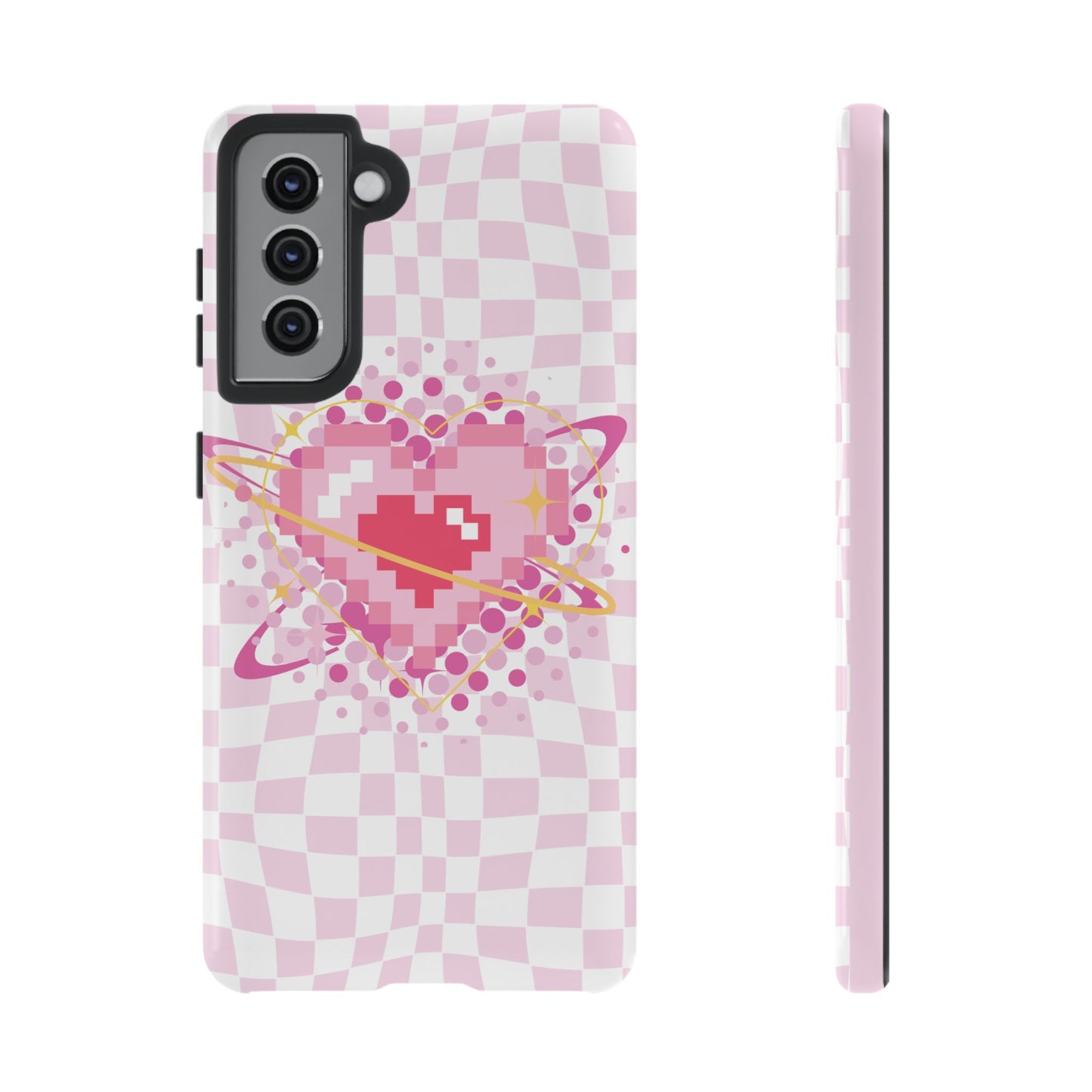 Pixel Heart Phone Case, Cute Phone Cover, Retro Gamer Gift, Valentine's Day Gift, Trendy Tech Accessory, Soft Pink Design