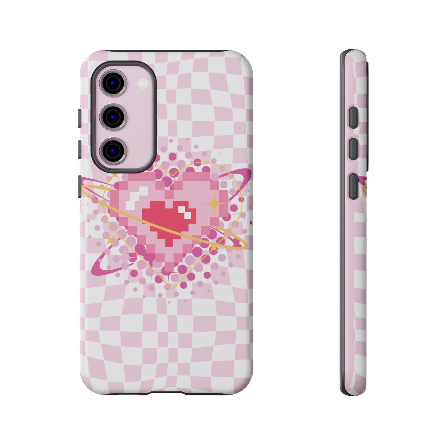 Pixel Heart Phone Case, Cute Phone Cover, Retro Gamer Gift, Valentine's Day Gift, Trendy Tech Accessory, Soft Pink Design