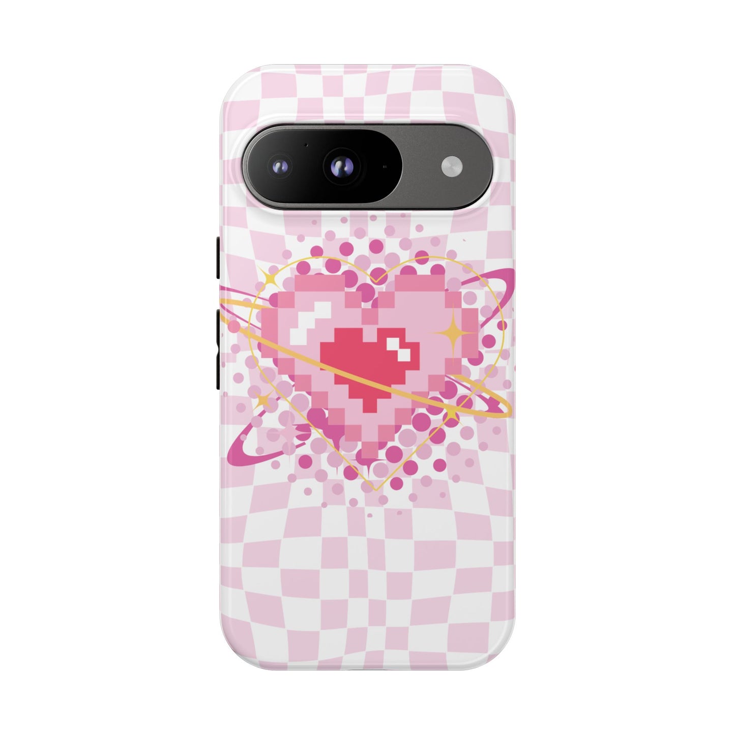 Pixel Heart Phone Case, Cute Phone Cover, Retro Gamer Gift, Valentine's Day Gift, Trendy Tech Accessory, Soft Pink Design